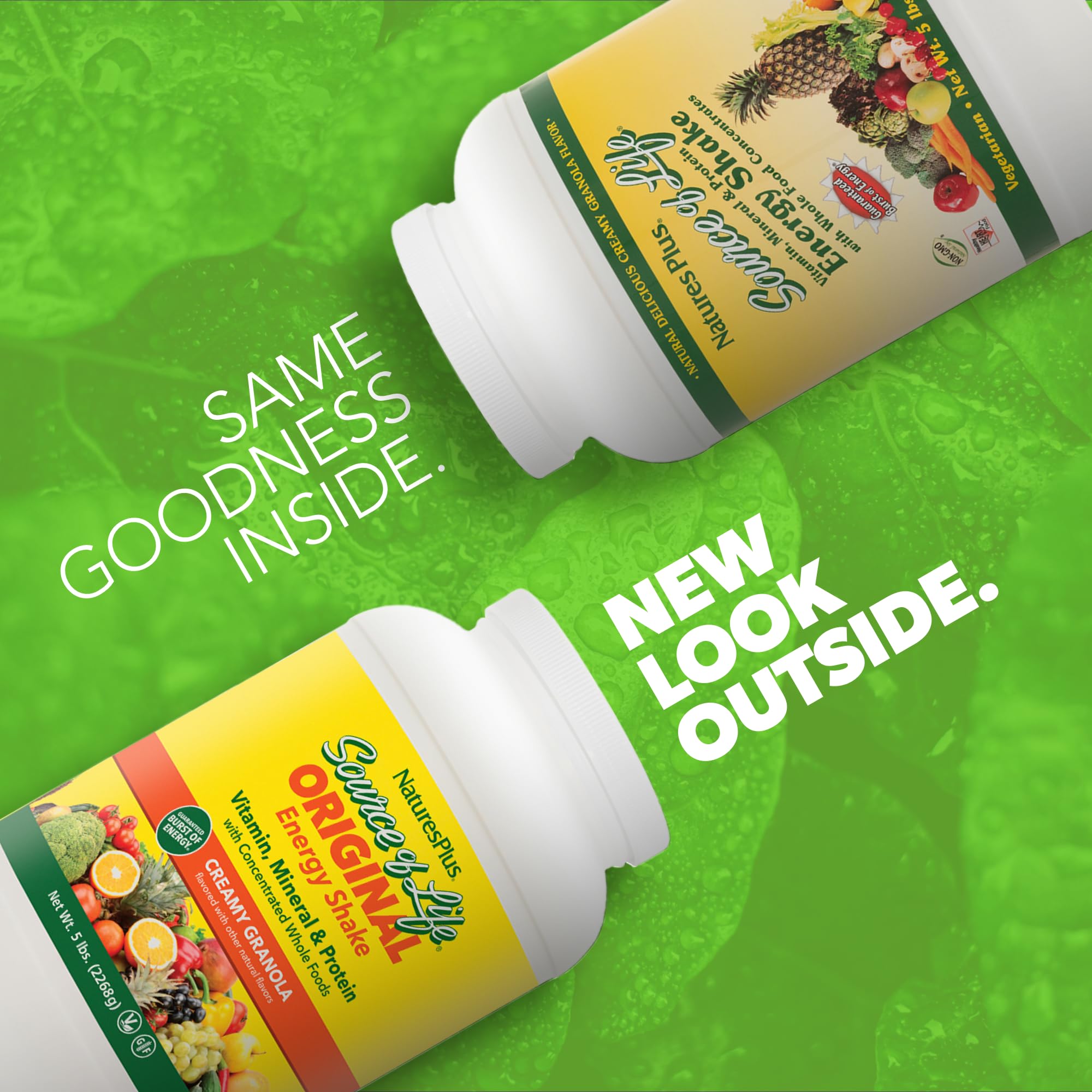 Pouring NaturesPlus Energy Shake into a glass for a quick protein-rich breakfast.