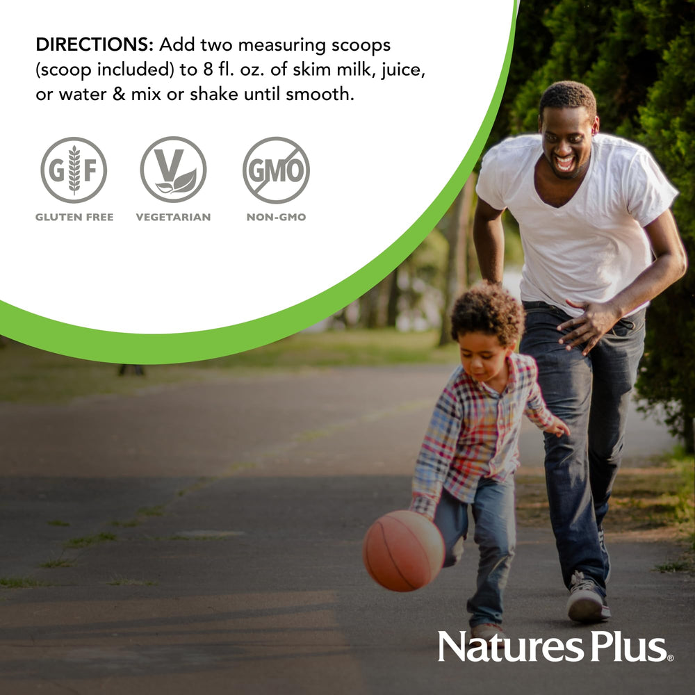 NaturesPlus Source of Life Energy Shake ingredients panel highlights plant-based protein and enzyme blend