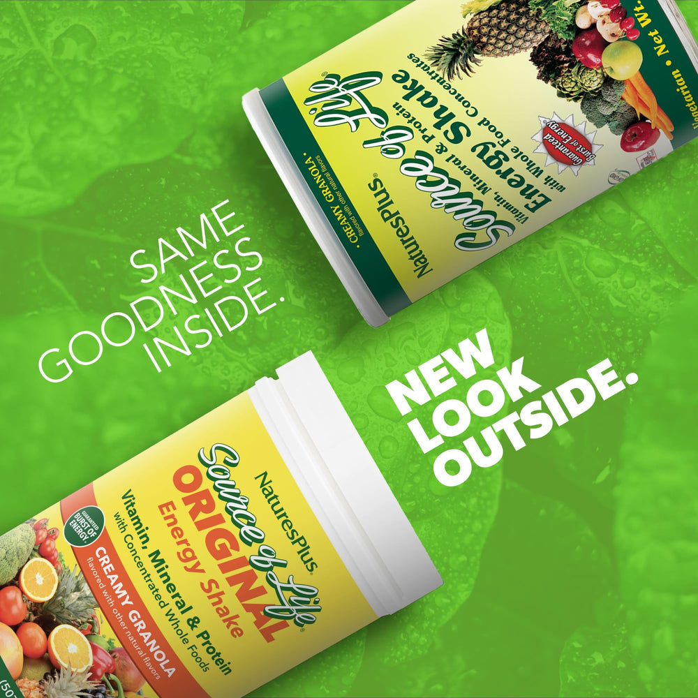 NaturesPlus Source of Life Energy Shake powder scoop ready for mixing