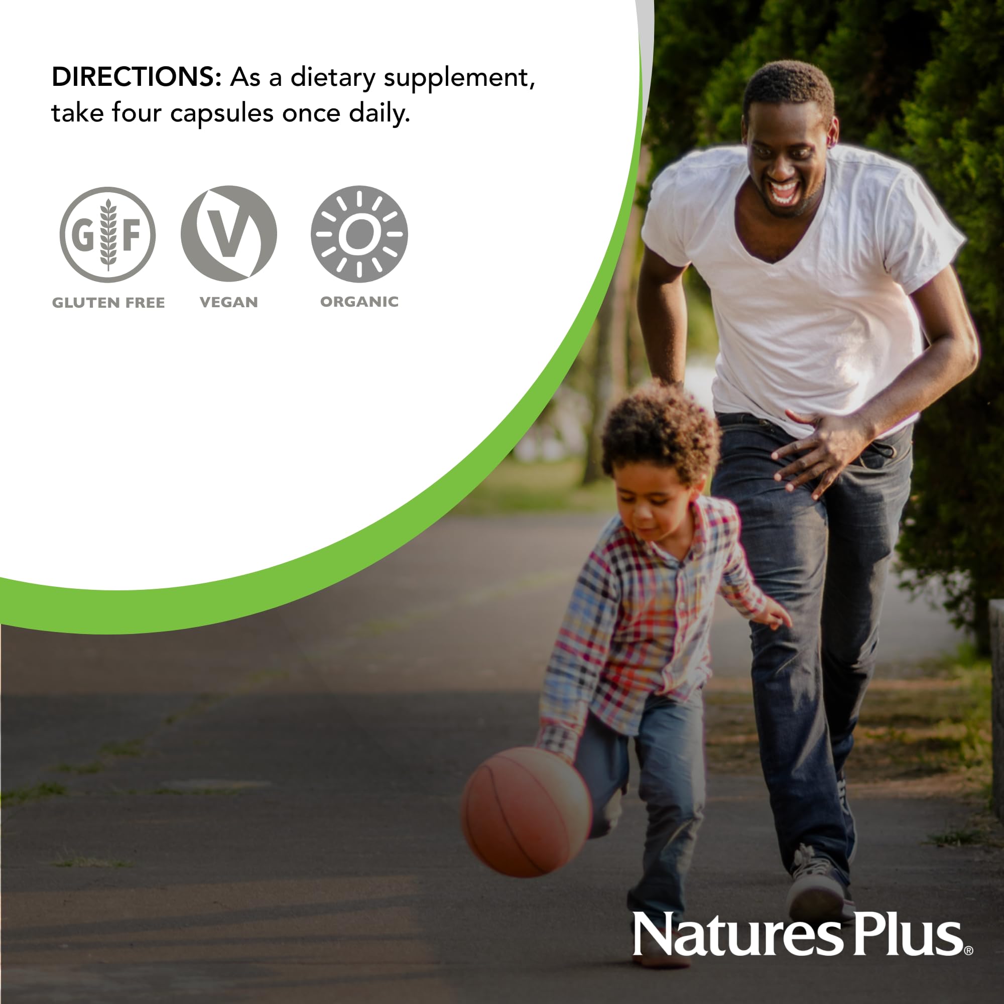 NaturesPlus Source of Life Garden bottle front view highlighting gluten-free vegan capsules