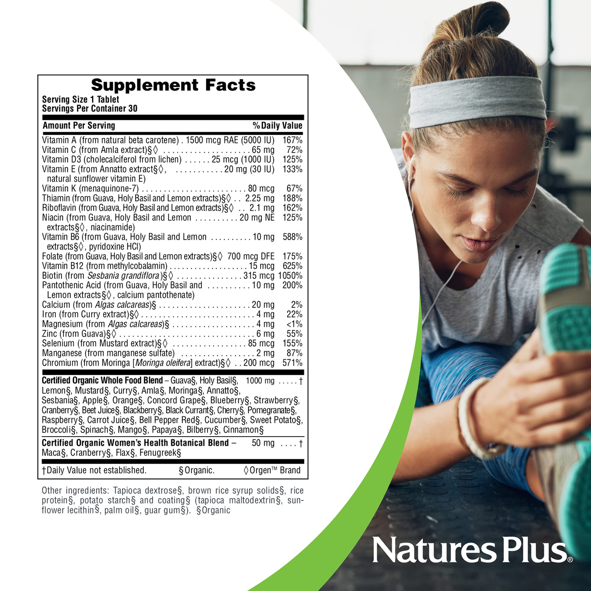 NaturesPlus Source of Life Garden organic ingredients visible.