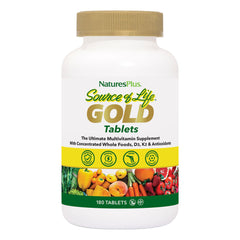 NaturesPlus Source of Life Gold bottle front view signals daily multivitamin support.