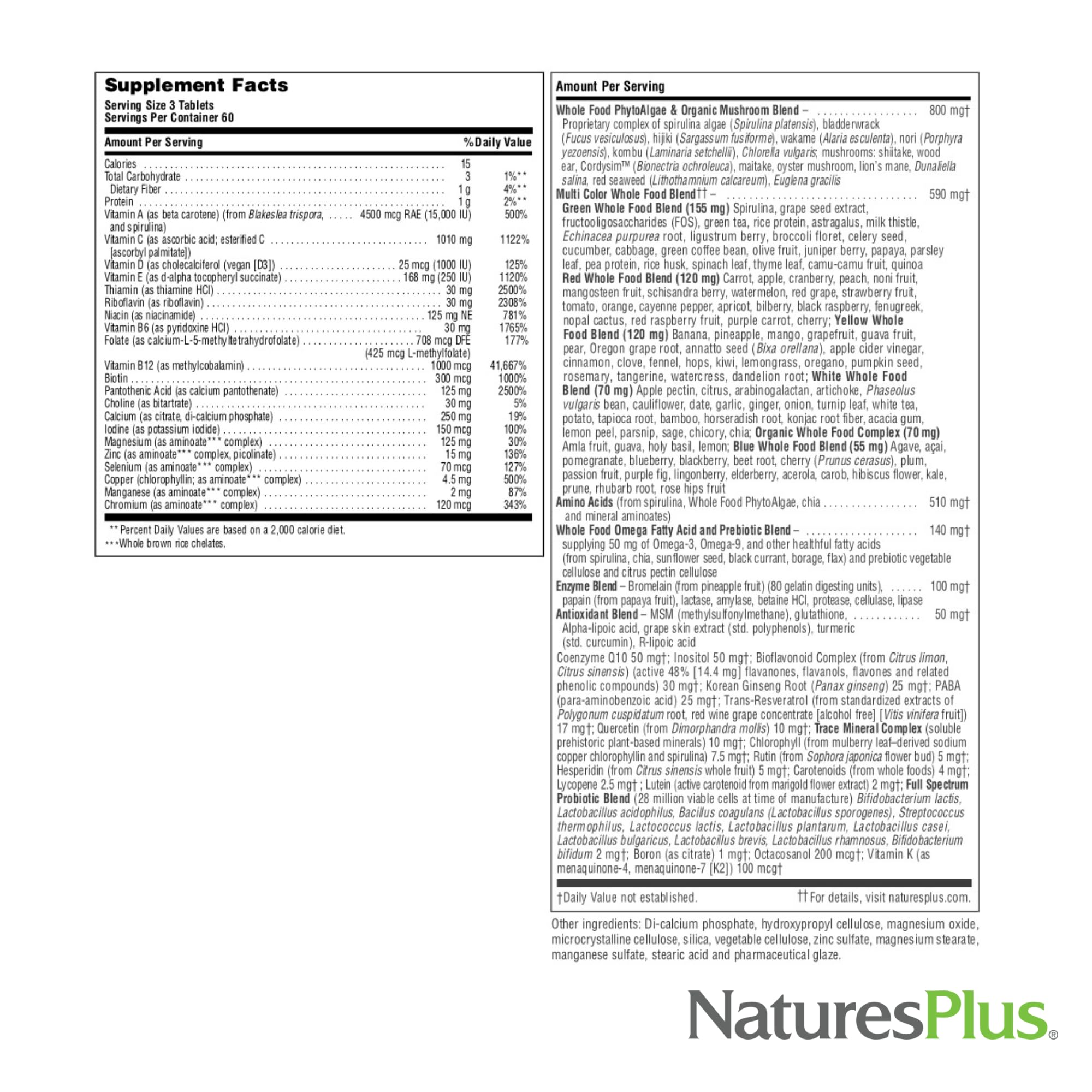 NaturesPlus Source of Life Gold ingredients list with acai and resveratrol
