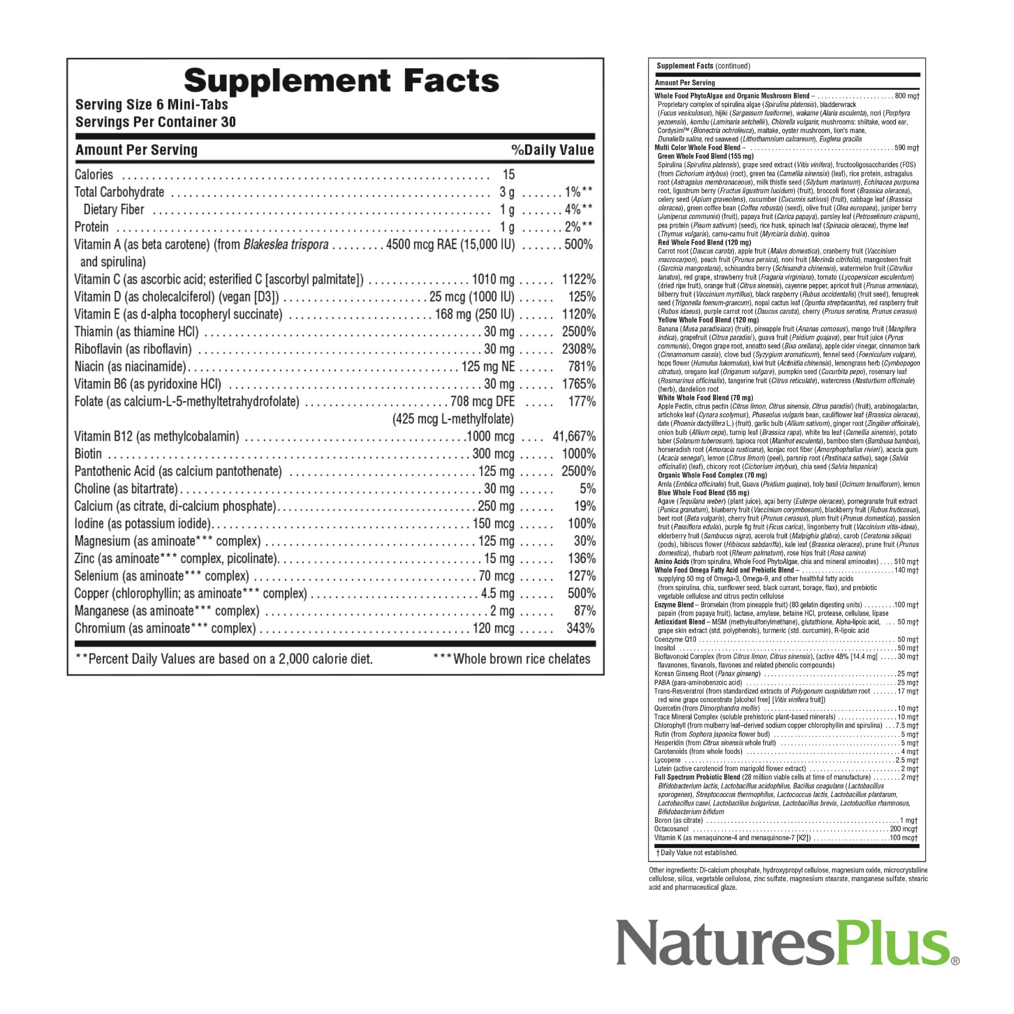 NaturesPlus Source of Life Gold ingredients list emphasizes whole-food components and purity