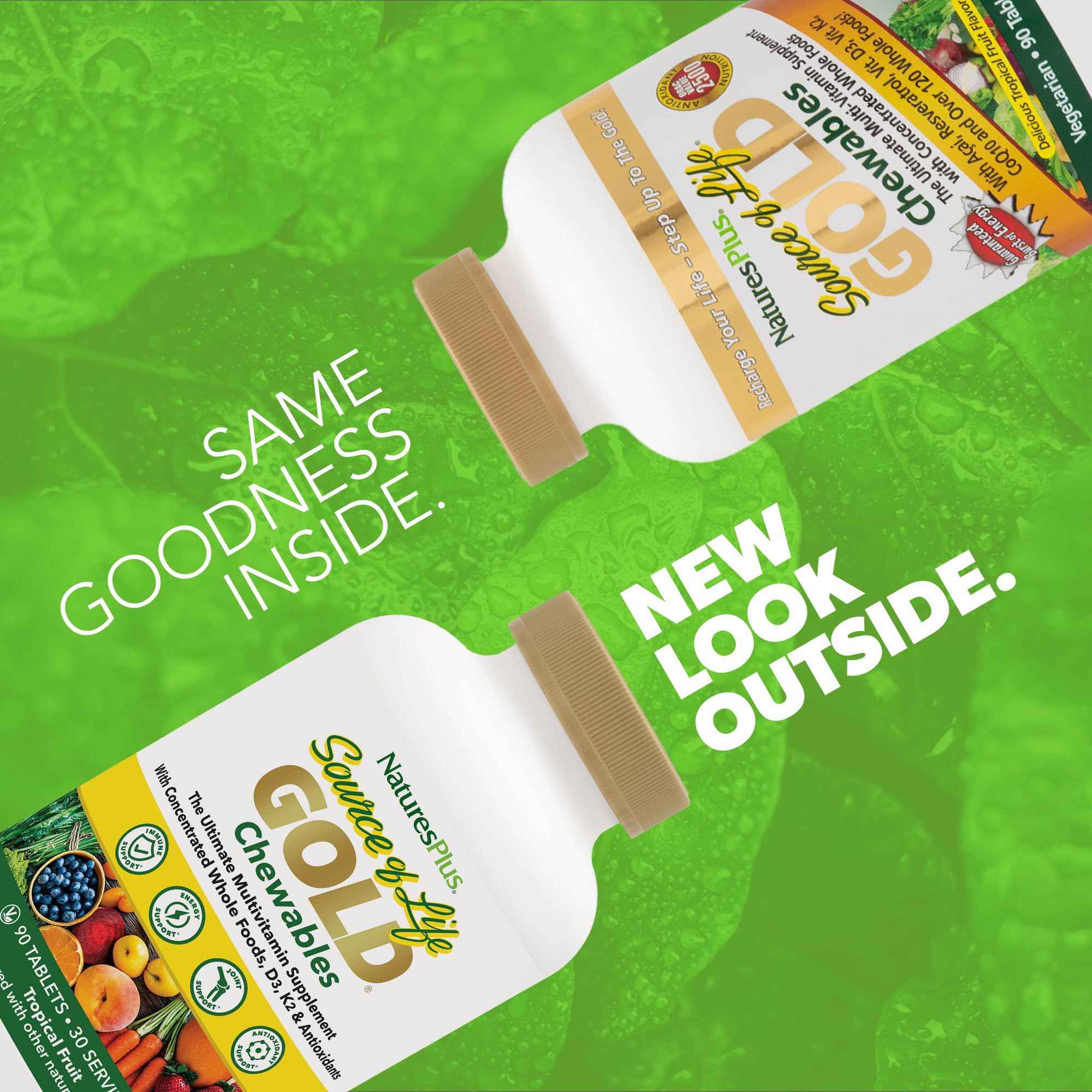 NaturesPlus Source of Life Gold label highlights premium ingredients and gluten-free formula.