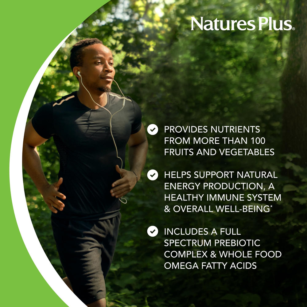 NaturesPlus Source of Life Gold tropical flavor image suggests tasty daily boost.