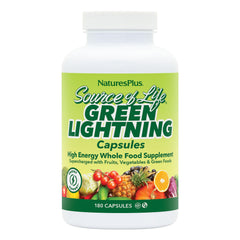 NaturesPlus Source of Life Green Lightning bottle front showing energy-boosting greens