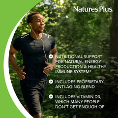 NaturesPlus Source of Life green superfoods image suggests spirulina and ligustrum benefits.