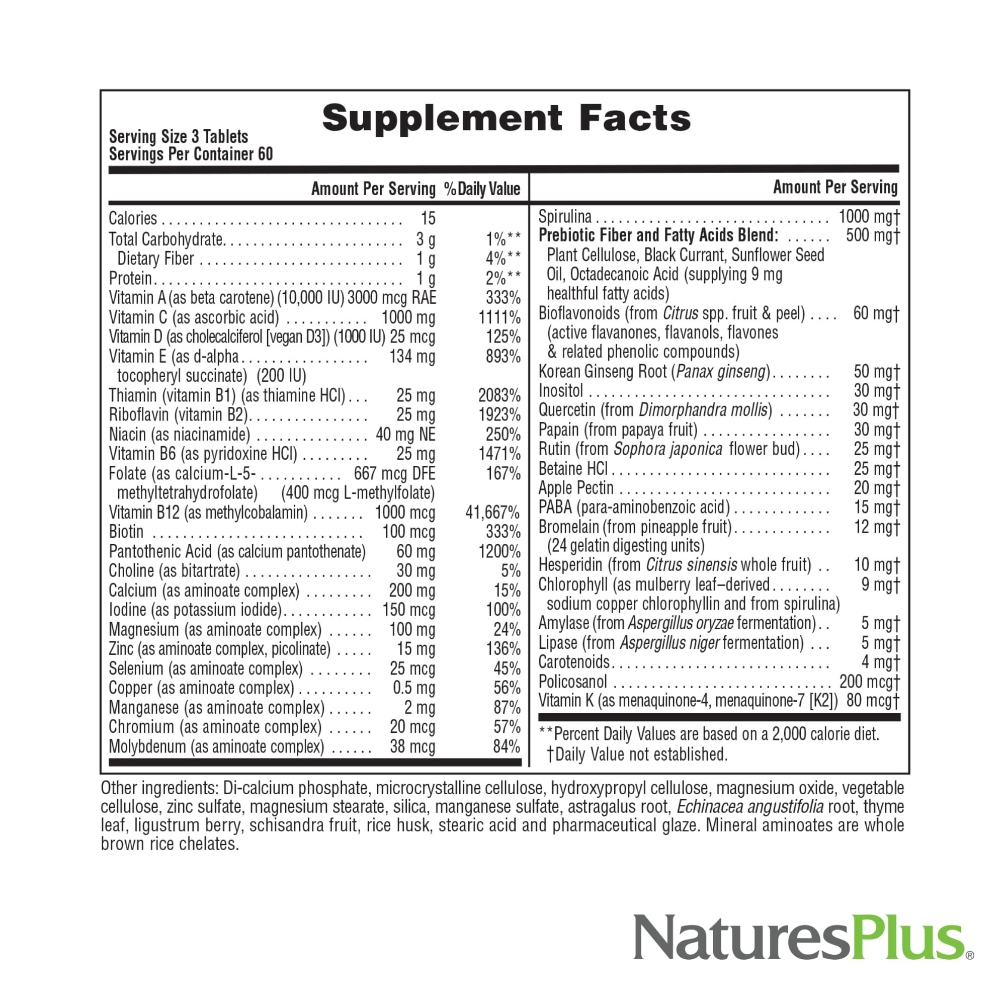 NaturesPlus Source of Life No Iron bottle with fresh seal signals product safety and quality.