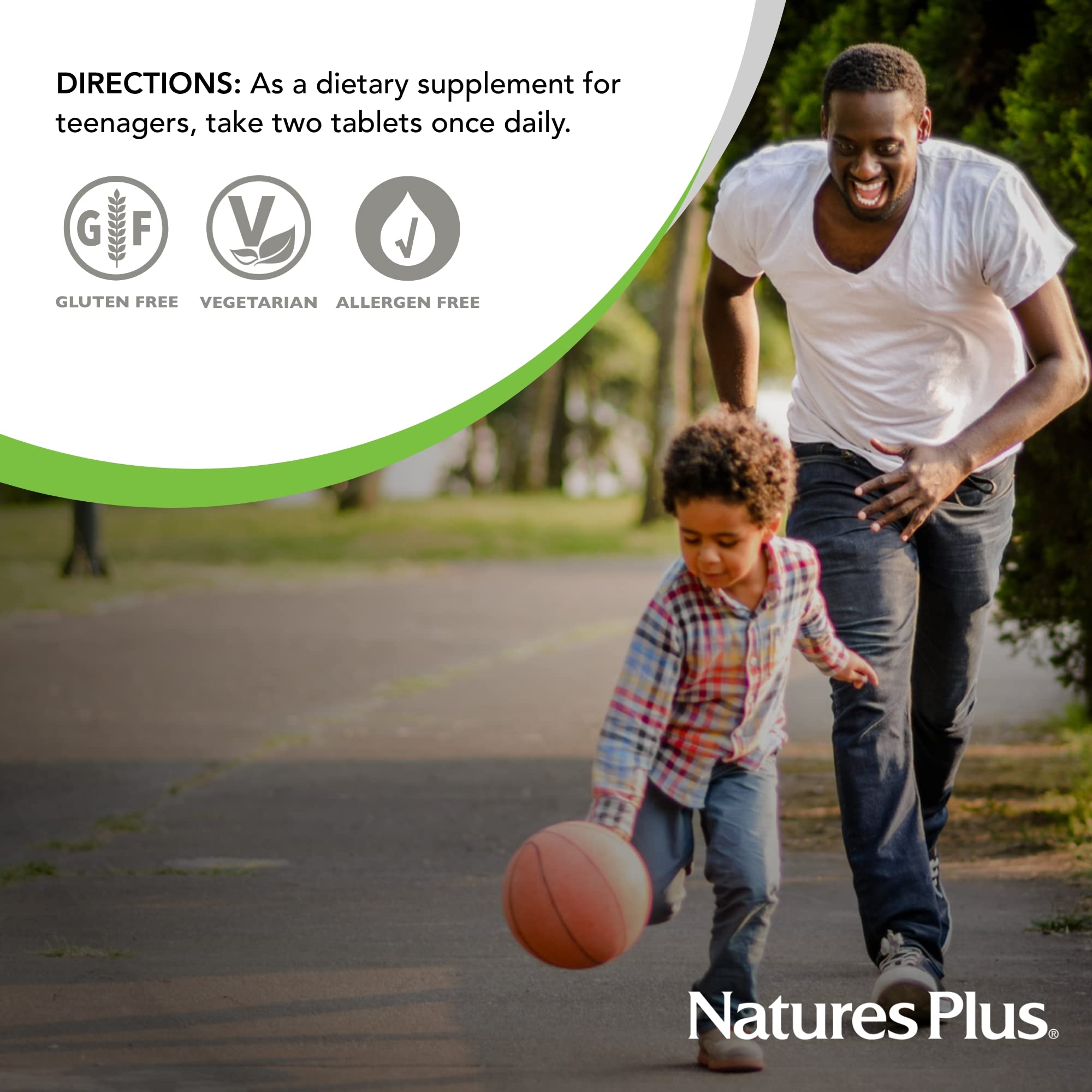 NaturesPlus Power Teen daily routine scene with teen taking supplement.