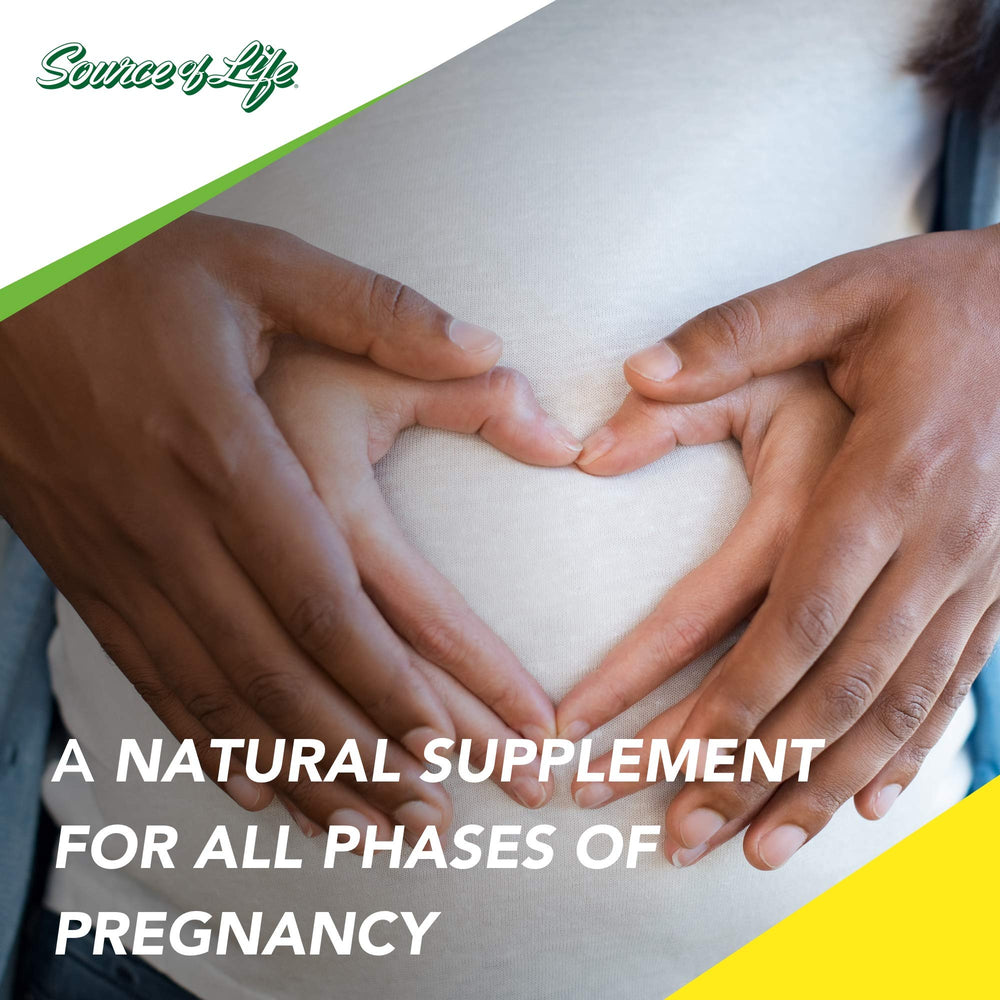 NaturesPlus Source of Life Prenatal eco-friendly packaging and label details.