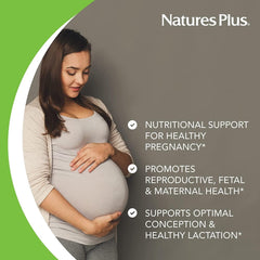 NaturesPlus Source of Life Prenatal gluten-free label underscores hypoallergenic, artificial-color and preservative-free promise.