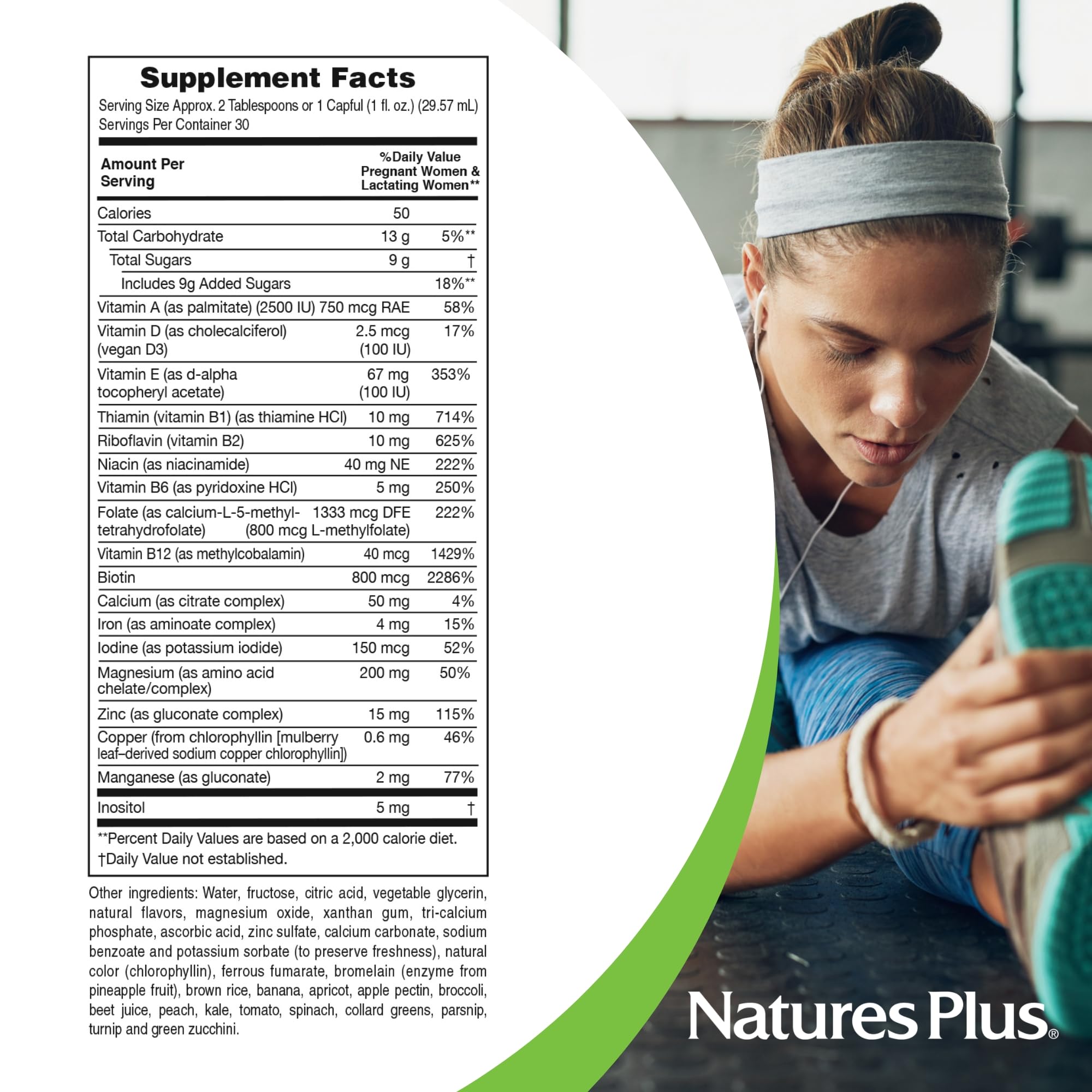 NaturesPlus Source of Life Prenatal Liquid measuring spoon ensures precise servings.