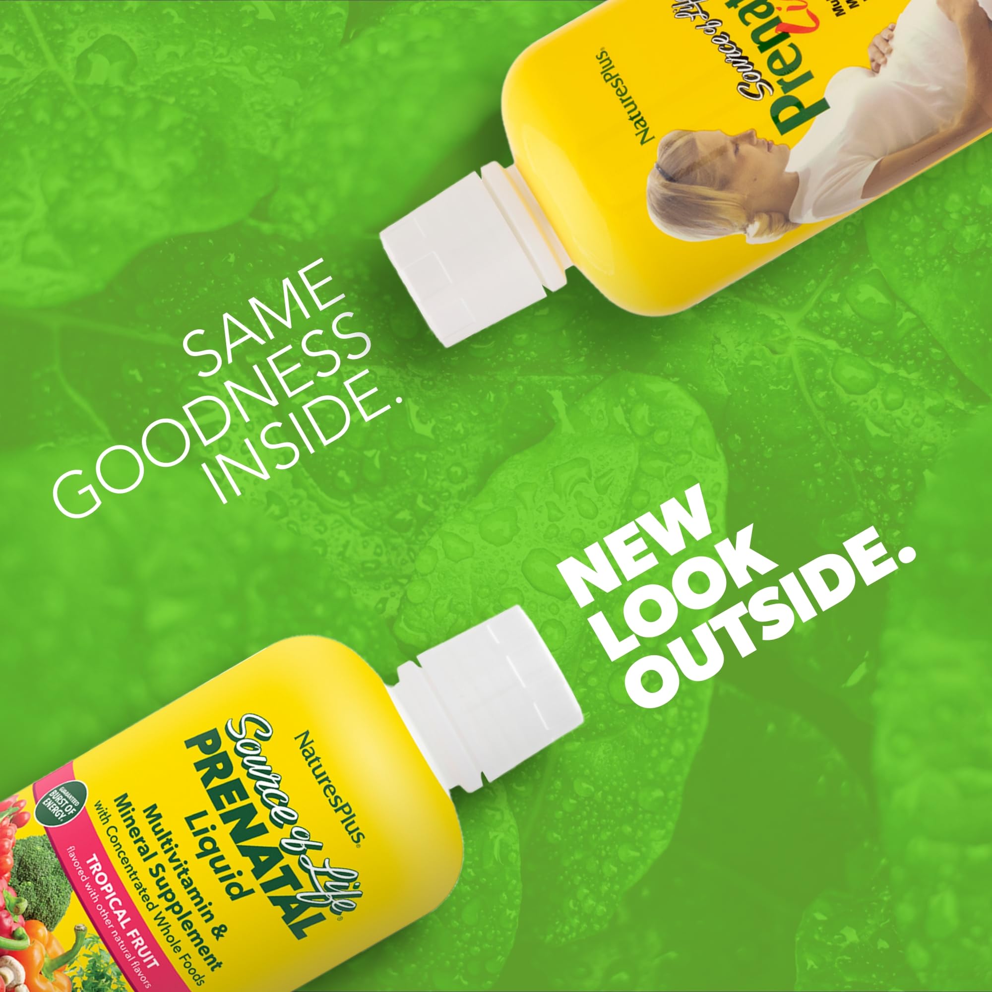 NaturesPlus Source of Life Prenatal Liquid tropical fruit flavor label view enhances appeal.
