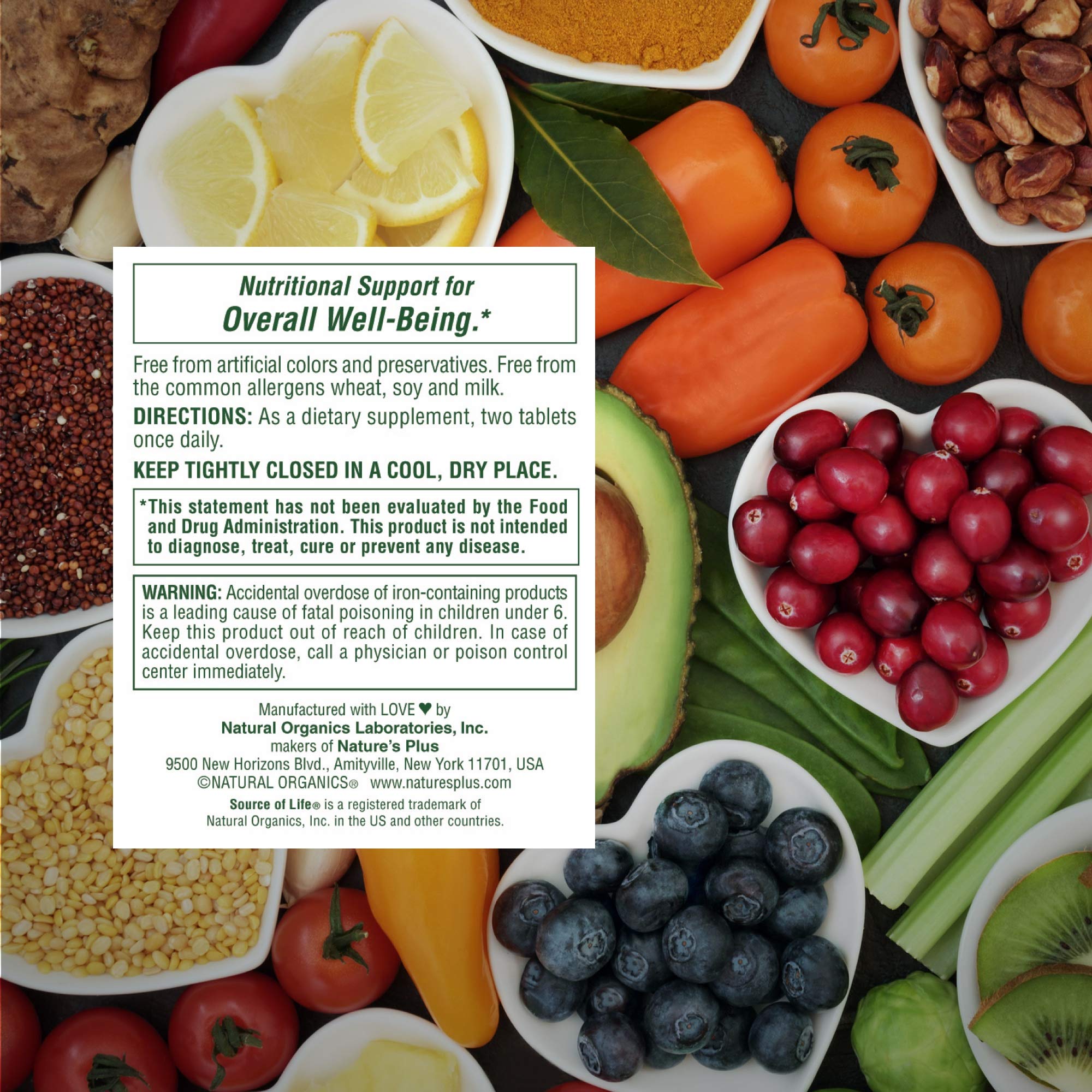 NaturesPlus Source of Life Prenatal 90-serving bottle content display helps daily planning.