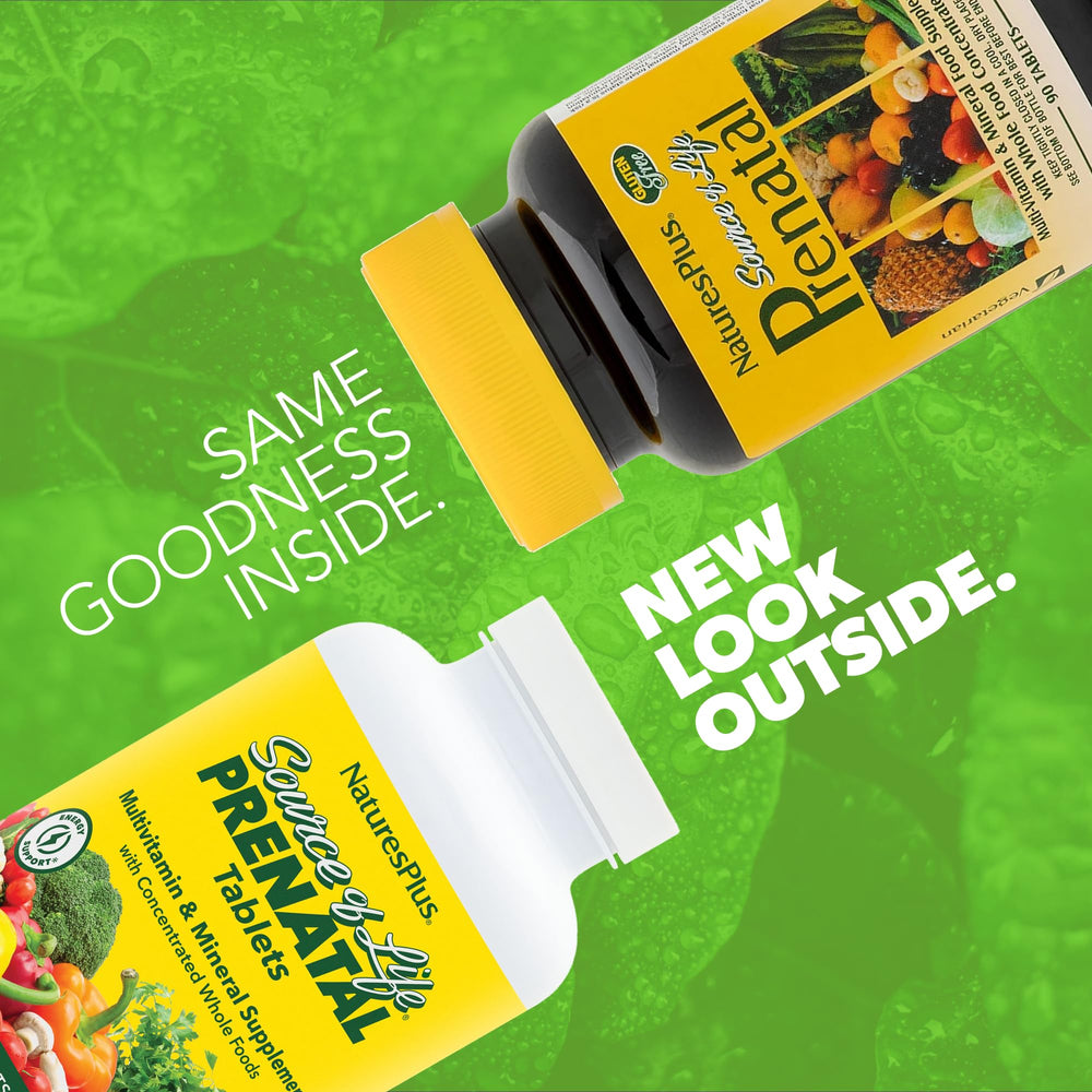 NaturesPlus Source of Life Prenatal tablets in a bottle for daily prenatal nutrition.