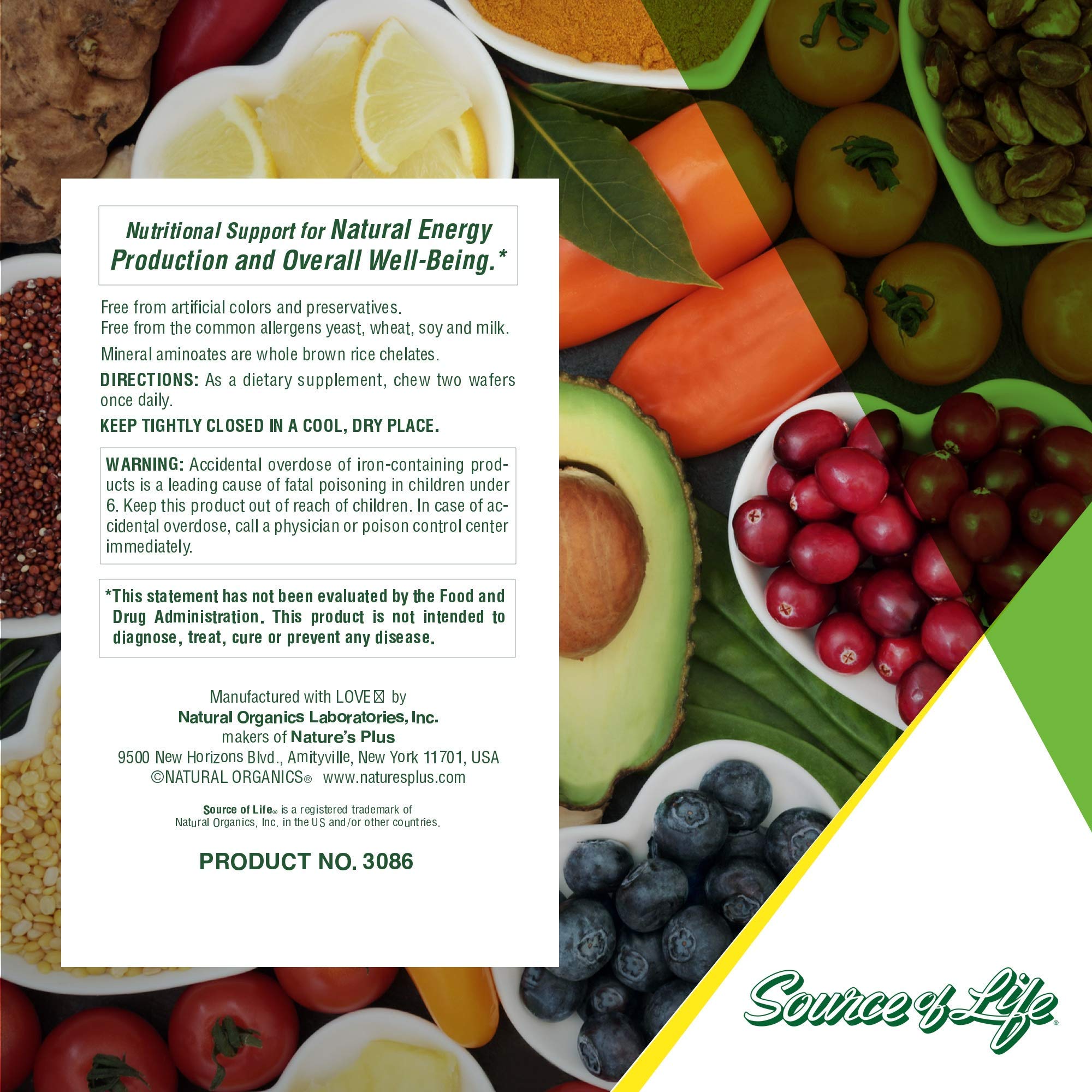 NaturesPlus Source of Life serving size two wafers per serving visual.