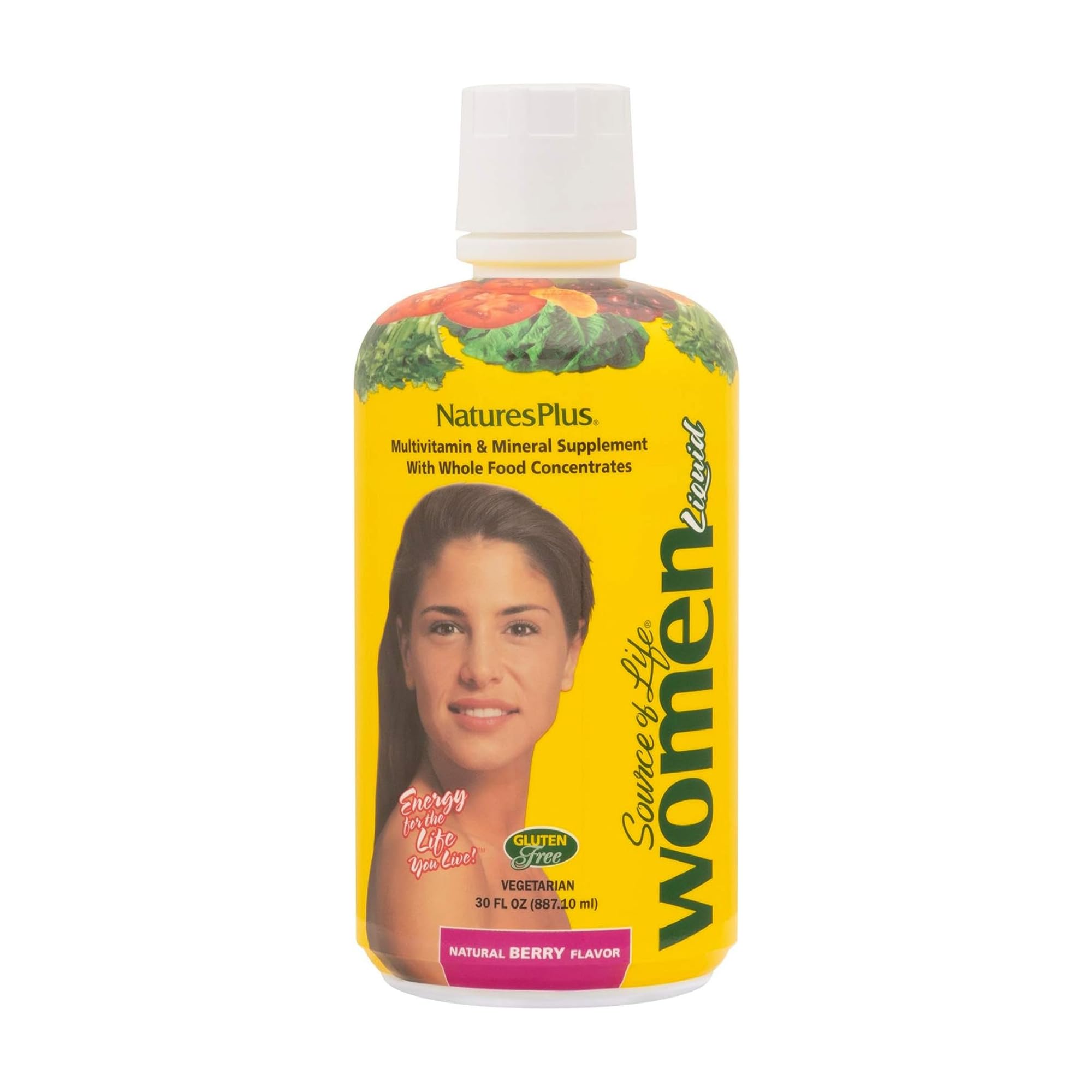 NaturesPlus Source of Life Women liquid bottle on kitchen counter for daily vitality