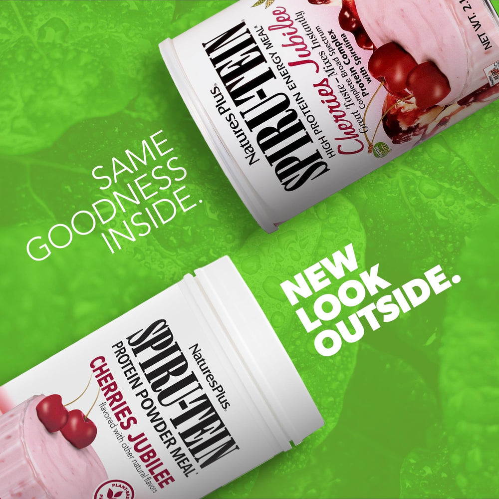 NaturesPlus SpirU-Tein bottle front highlights gluten-free protein.