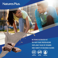 NaturesPlus SPIRU-TEIN chocolate packet with vitamin-rich formula.