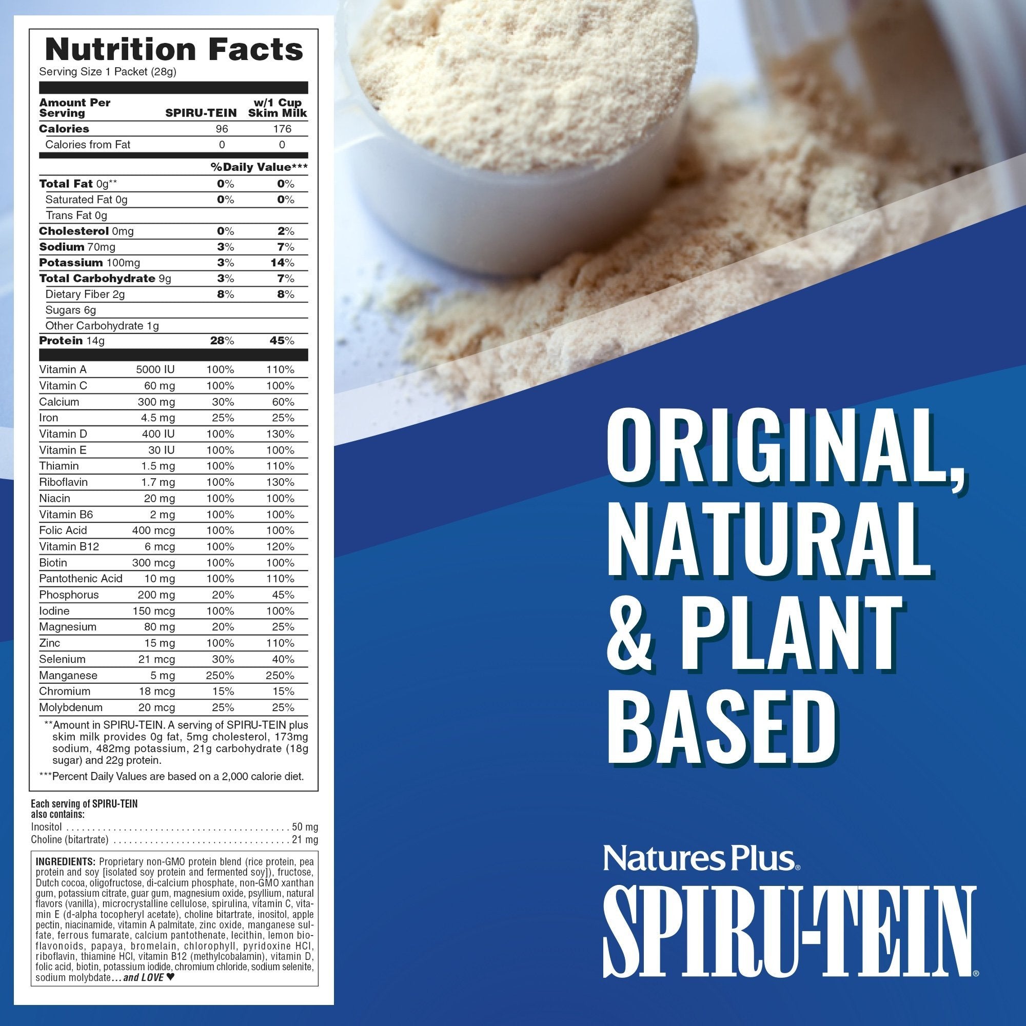 NaturesPlus SPIRU-TEIN chocolate serving supports daily protein goals.