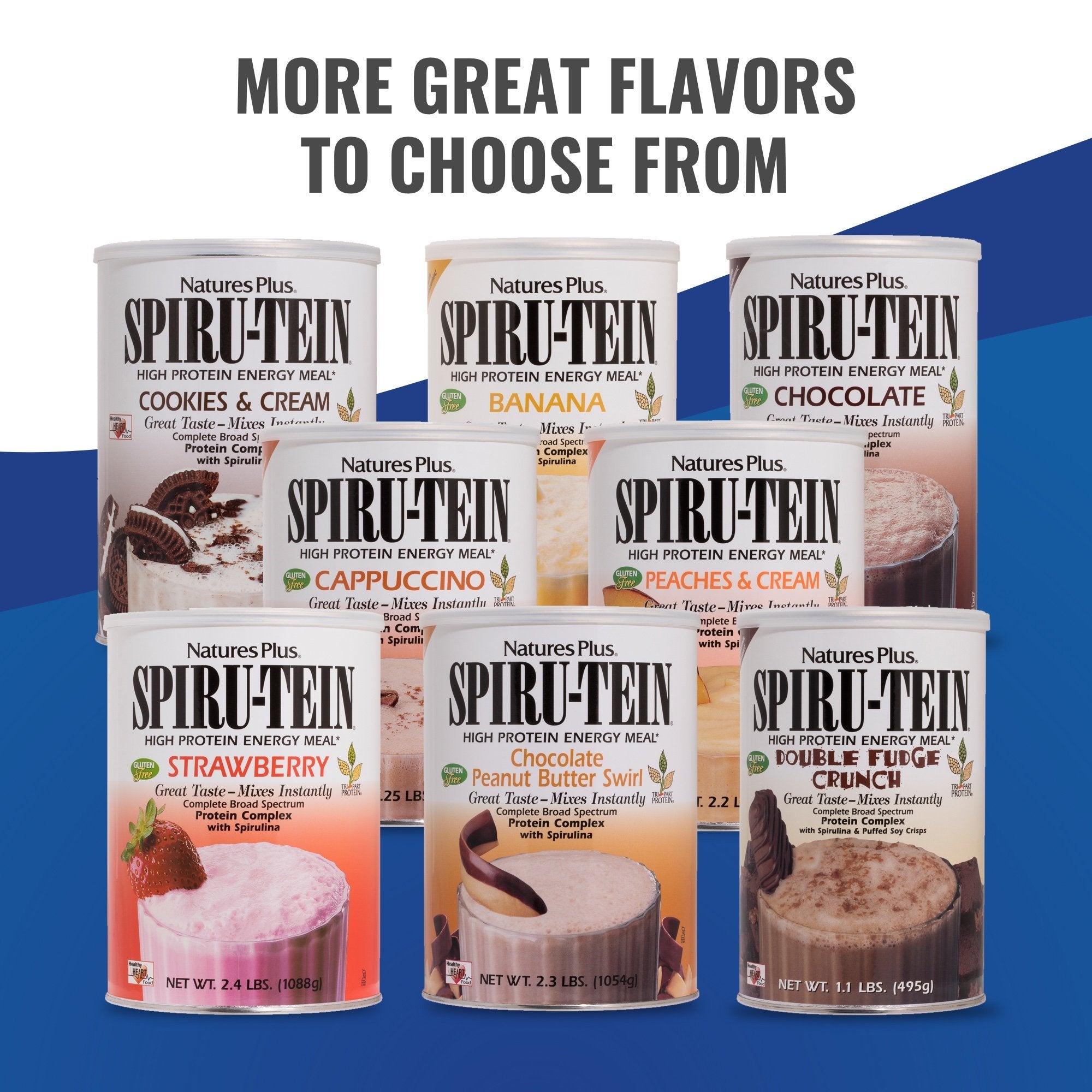 NaturesPlus SPIRU-TEIN chocolate shake image with glossy finish.