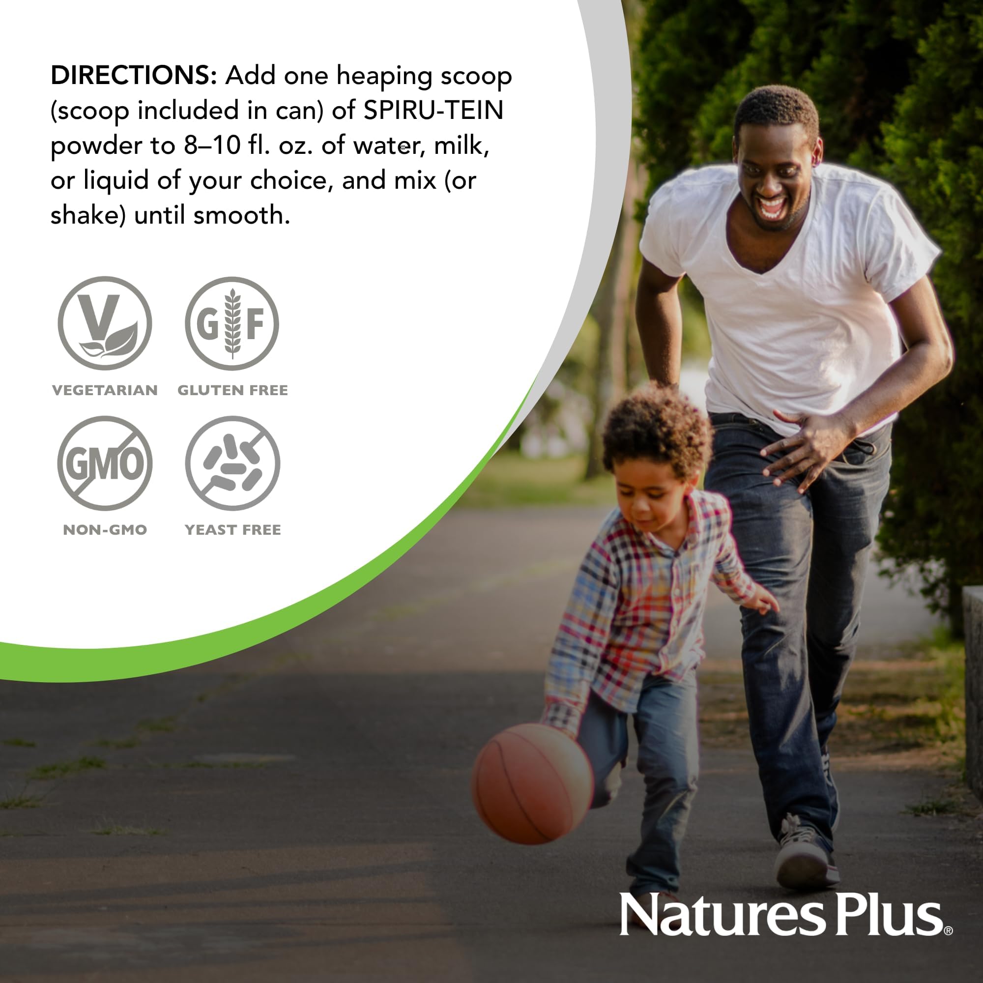 NaturesPlus SPIRU-TEIN powder poured into blender for post-workout boost