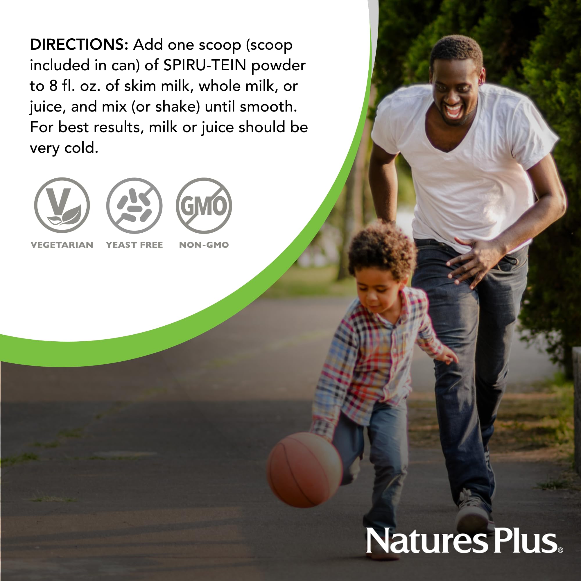 NaturesPlus SPIRU-TEIN Cookies & Cream shake on table ready to enjoy as a quick meal.