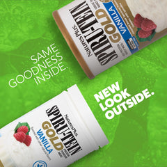 NaturesPlus SPIRU-TEIN GOLD Vanilla scoop for measuring protein portions.