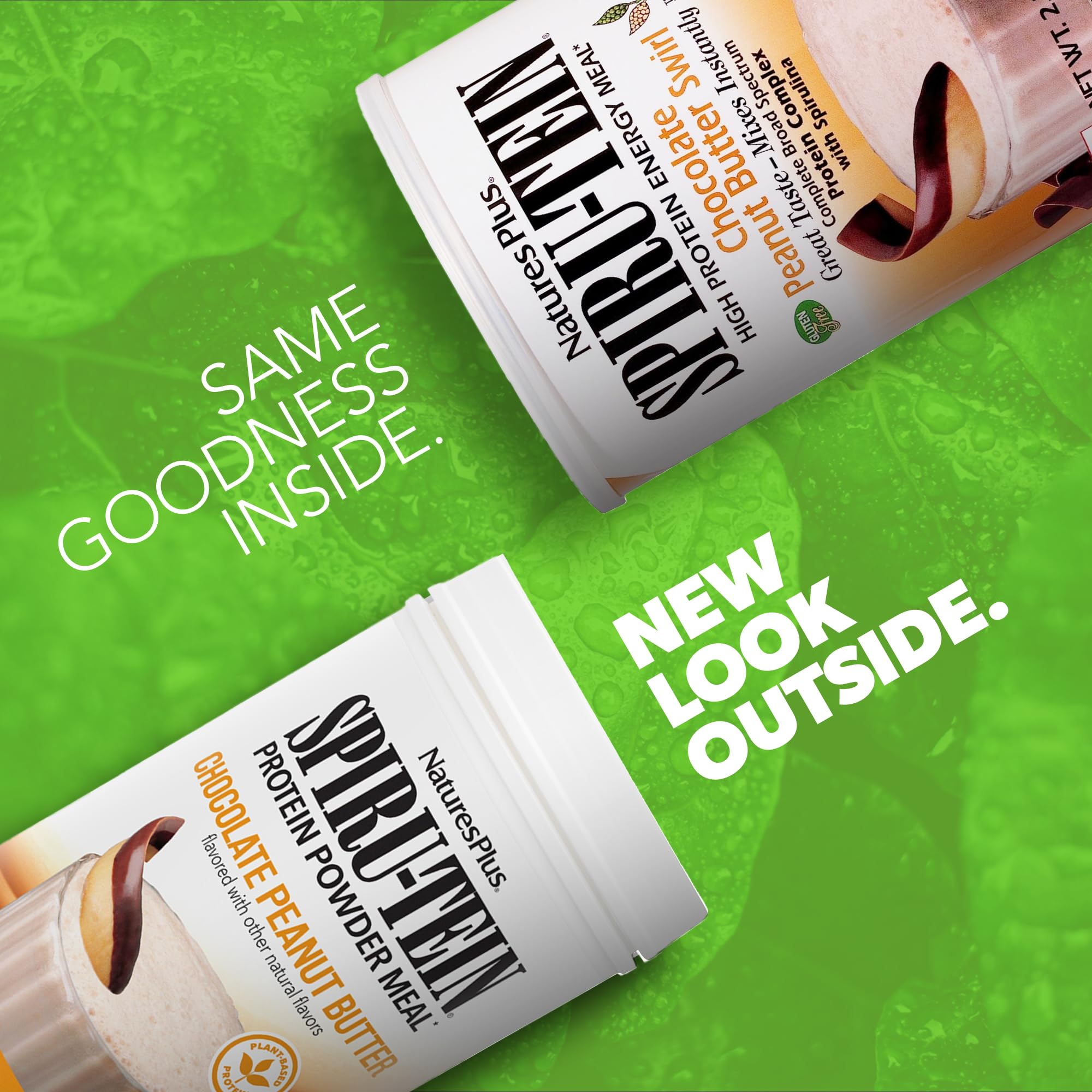 Glass with blended SpirU-Tein shake showing creamy texture in chocolate peanut butter flavor