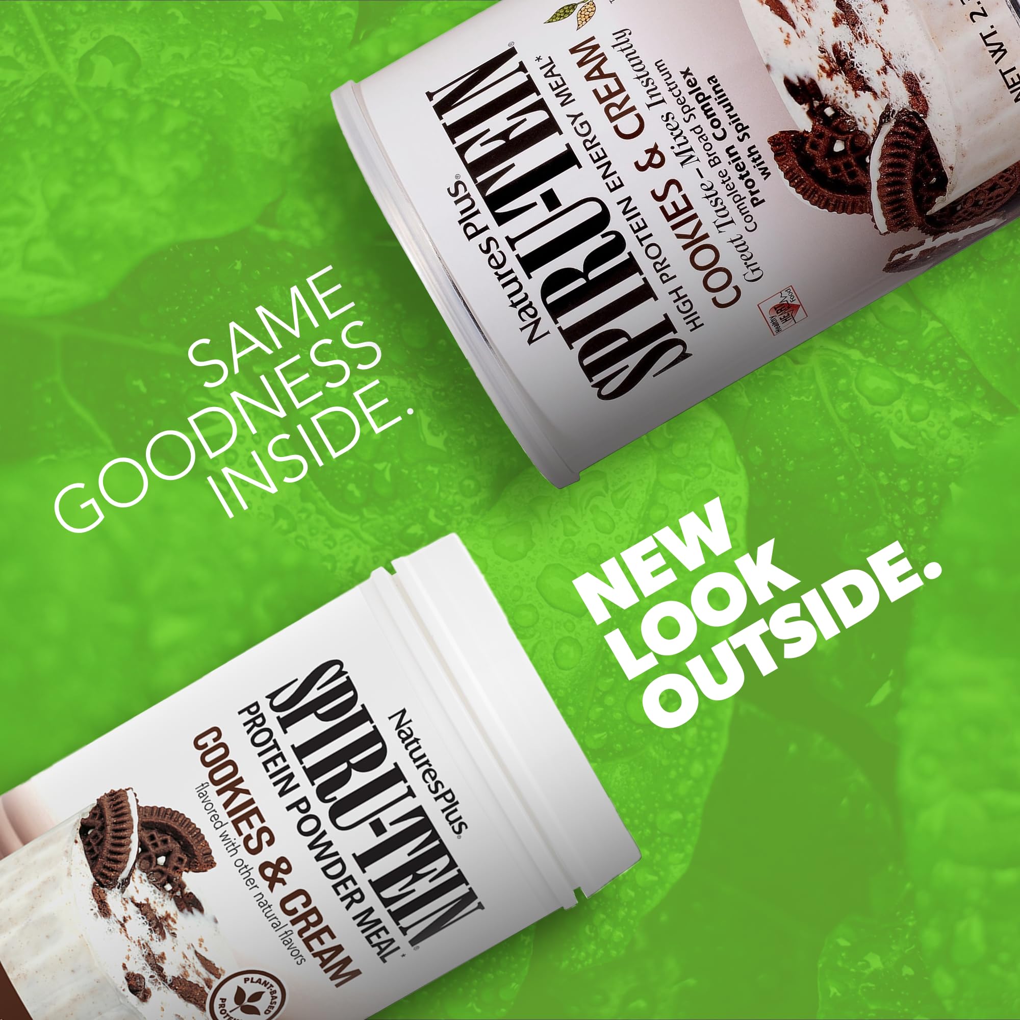 NaturesPlus SPIRU-TEIN Shake Cookies and Cream scoop ready for a nutrient-packed mix