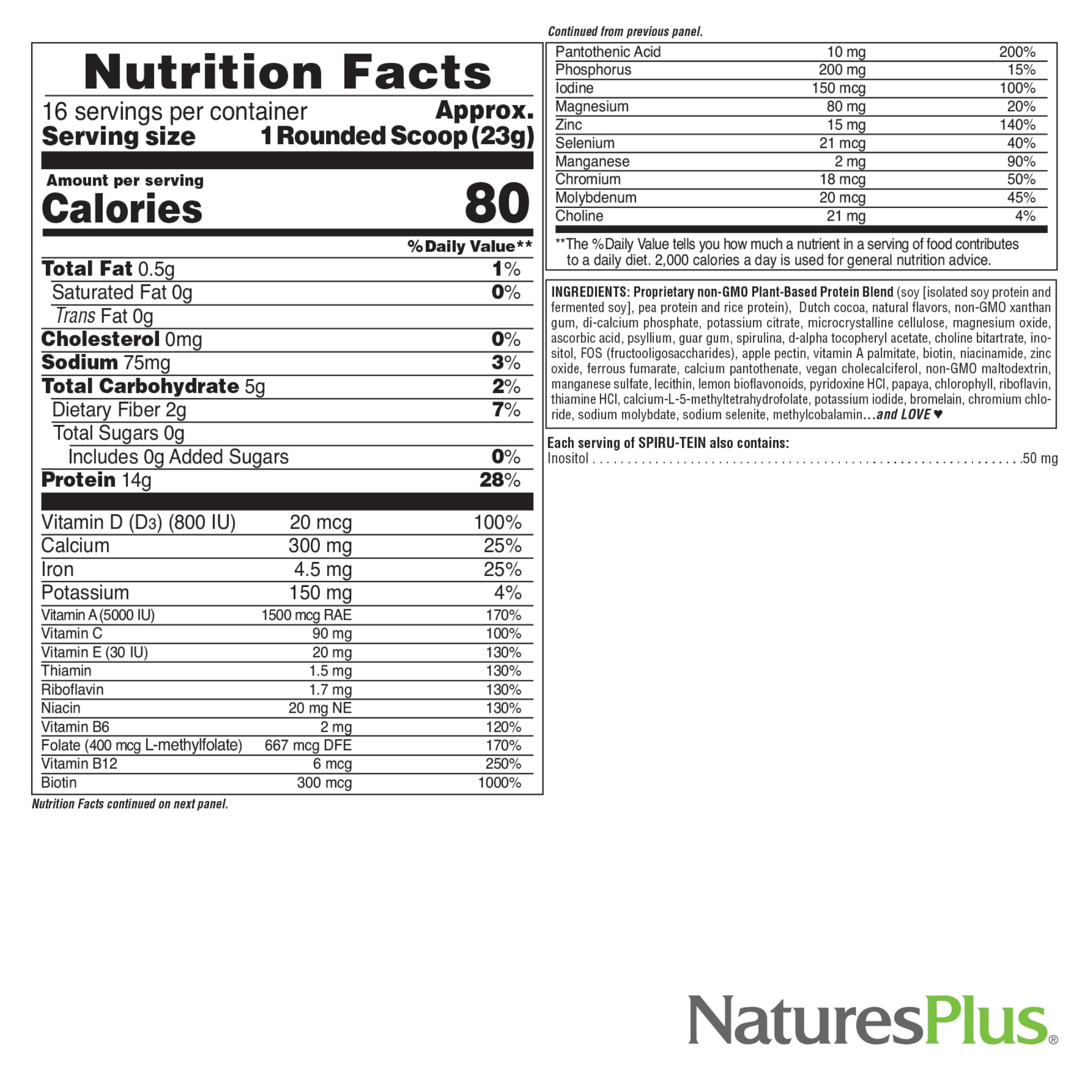 Ingredient blend of rice, pea, and soy in SpirU-Tein for complete protein