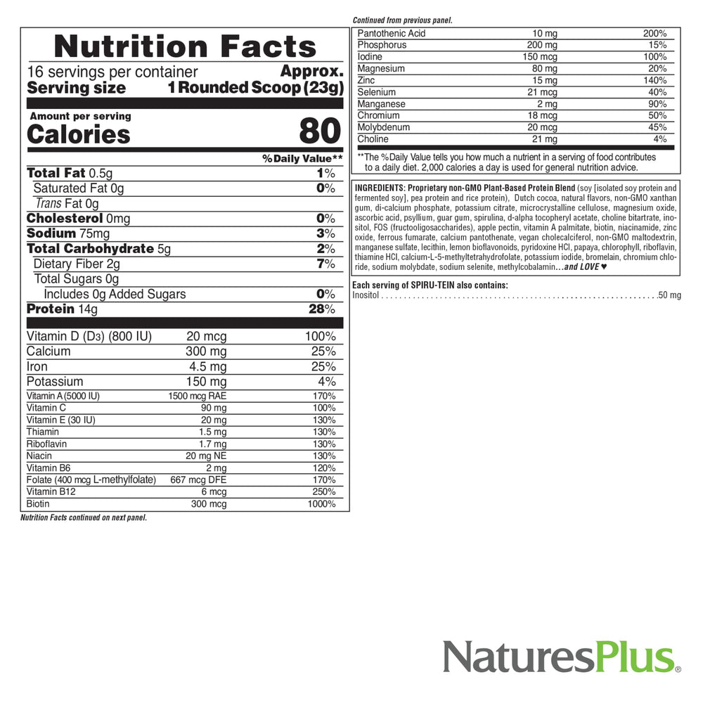 Ingredient blend of rice, pea, and soy in SpirU-Tein for complete protein