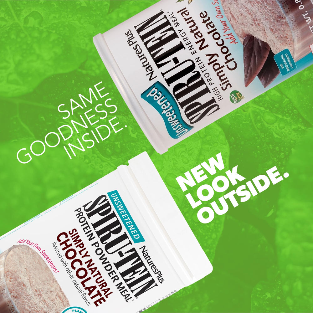 NaturesPlus SpirU-Tein Shake nutrition panel highlights vitamin content and low carb profile