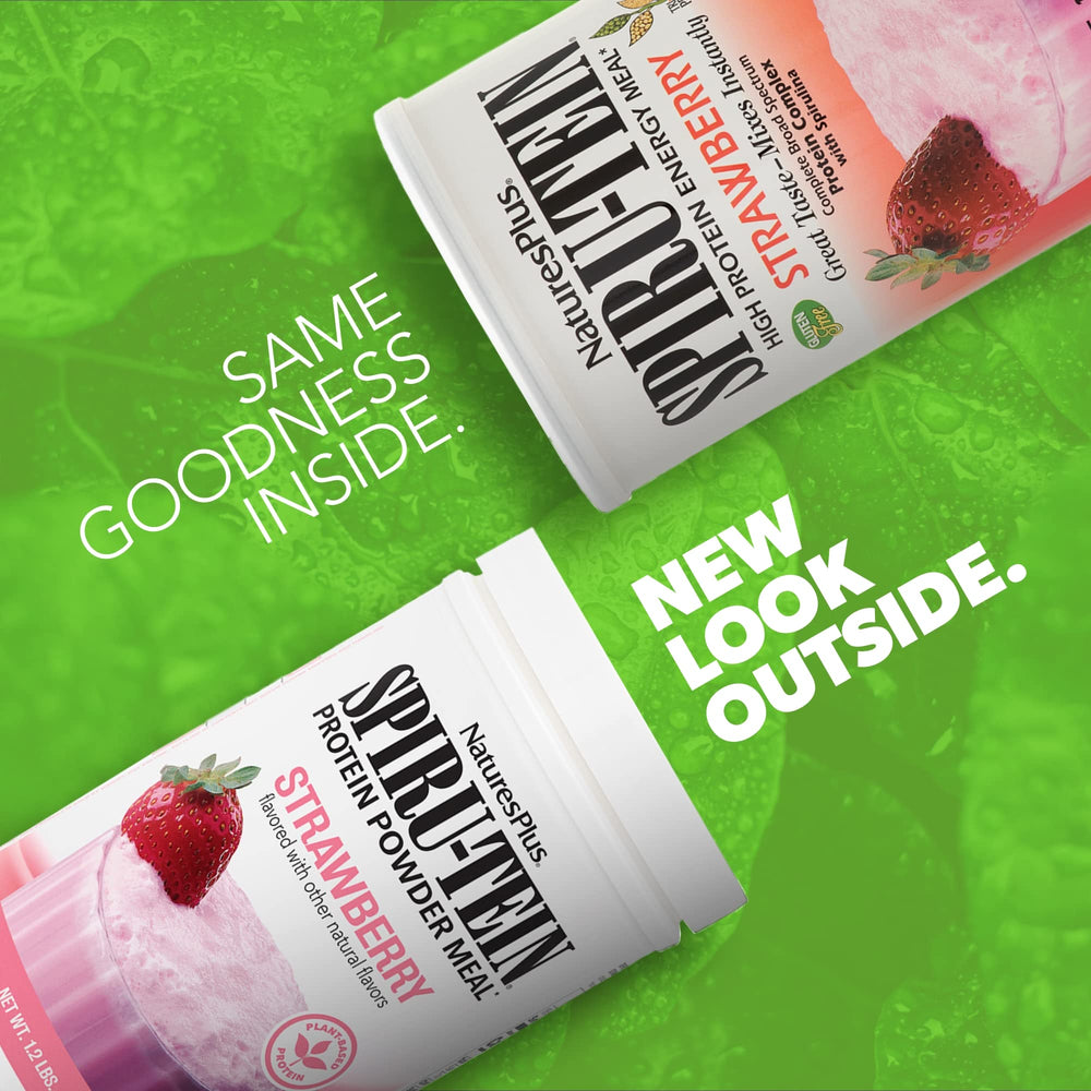 NaturesPlus SpirU-Tein strawberry being poured into a glass for quick refreshment
