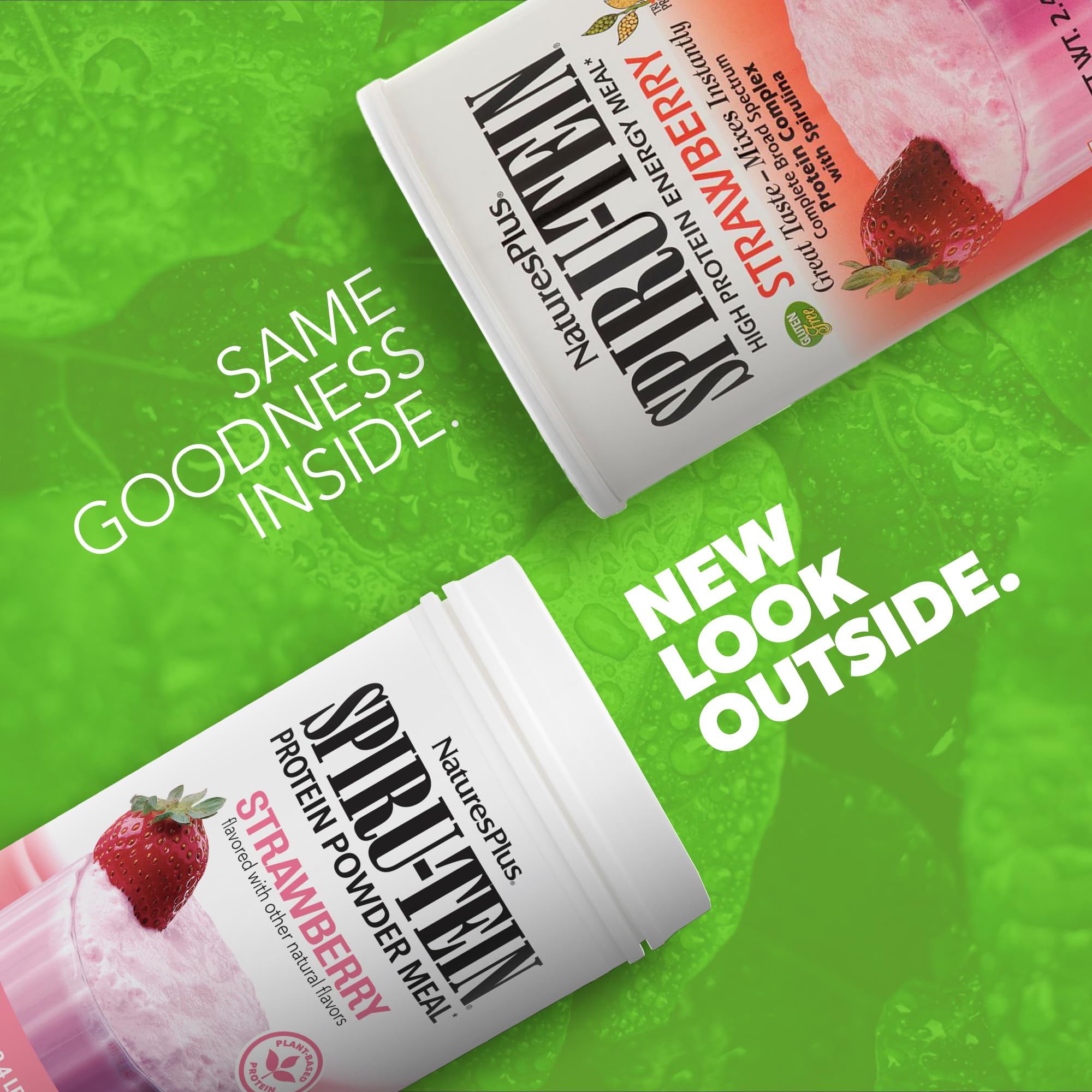 Glass with SpirU-Tein strawberry shake highlights convenient, on-the-go plant protein.
