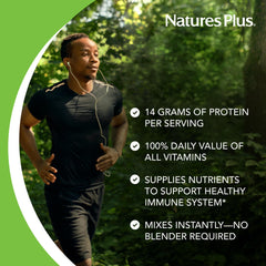 NaturesPlus SpirU-Tein Vanilla ingredients panel, highlighting plant-based protein blend.