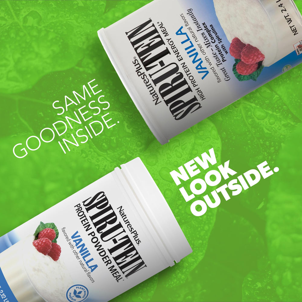 Pouring vanilla SpirU-Tein into a glass for quick energy.