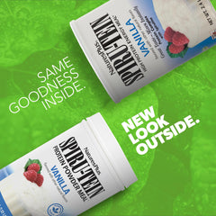 Pouring vanilla SpirU-Tein into a glass for quick energy.