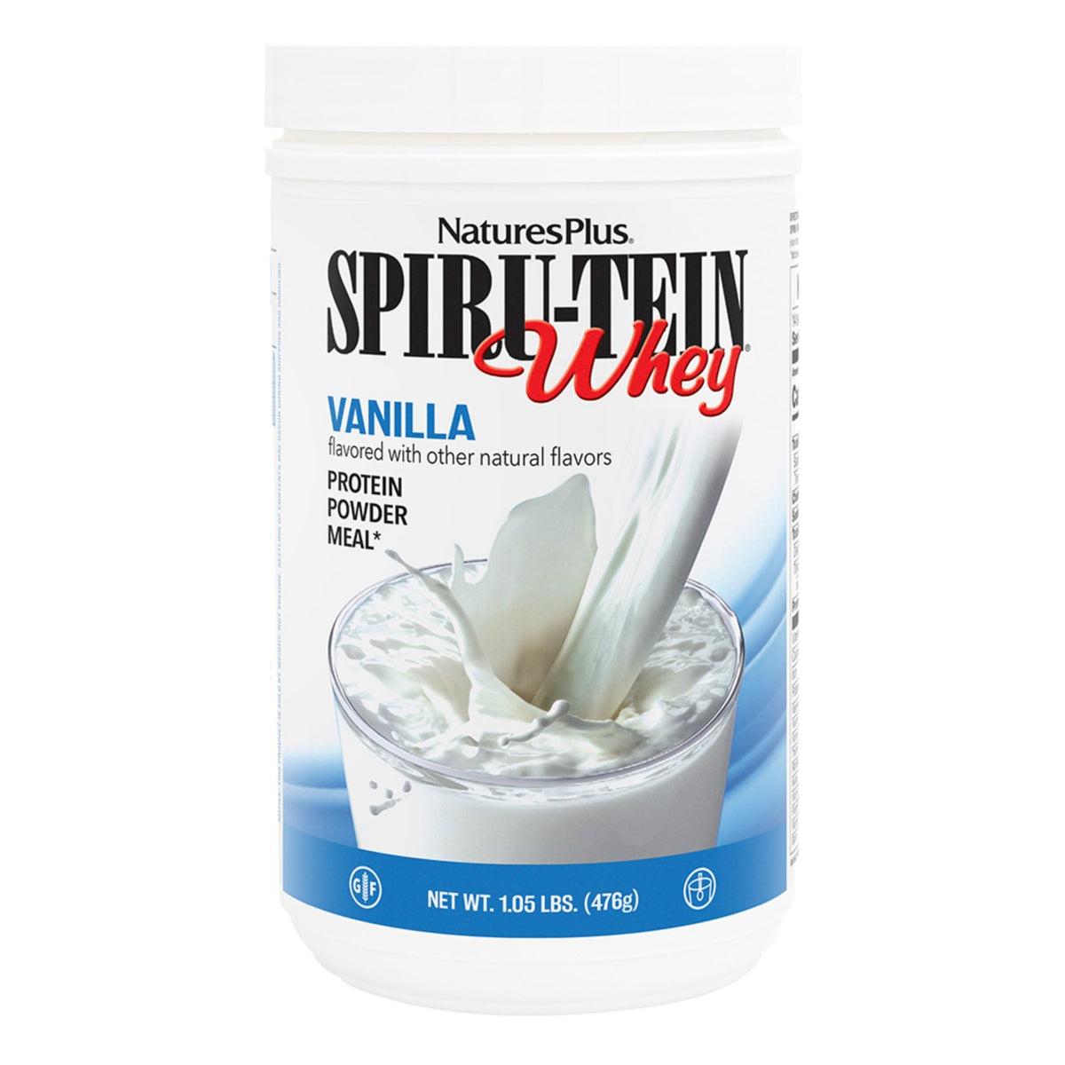 NaturesPlus SPIRU-TEIN WHEY Vanilla bottle for daily protein support.