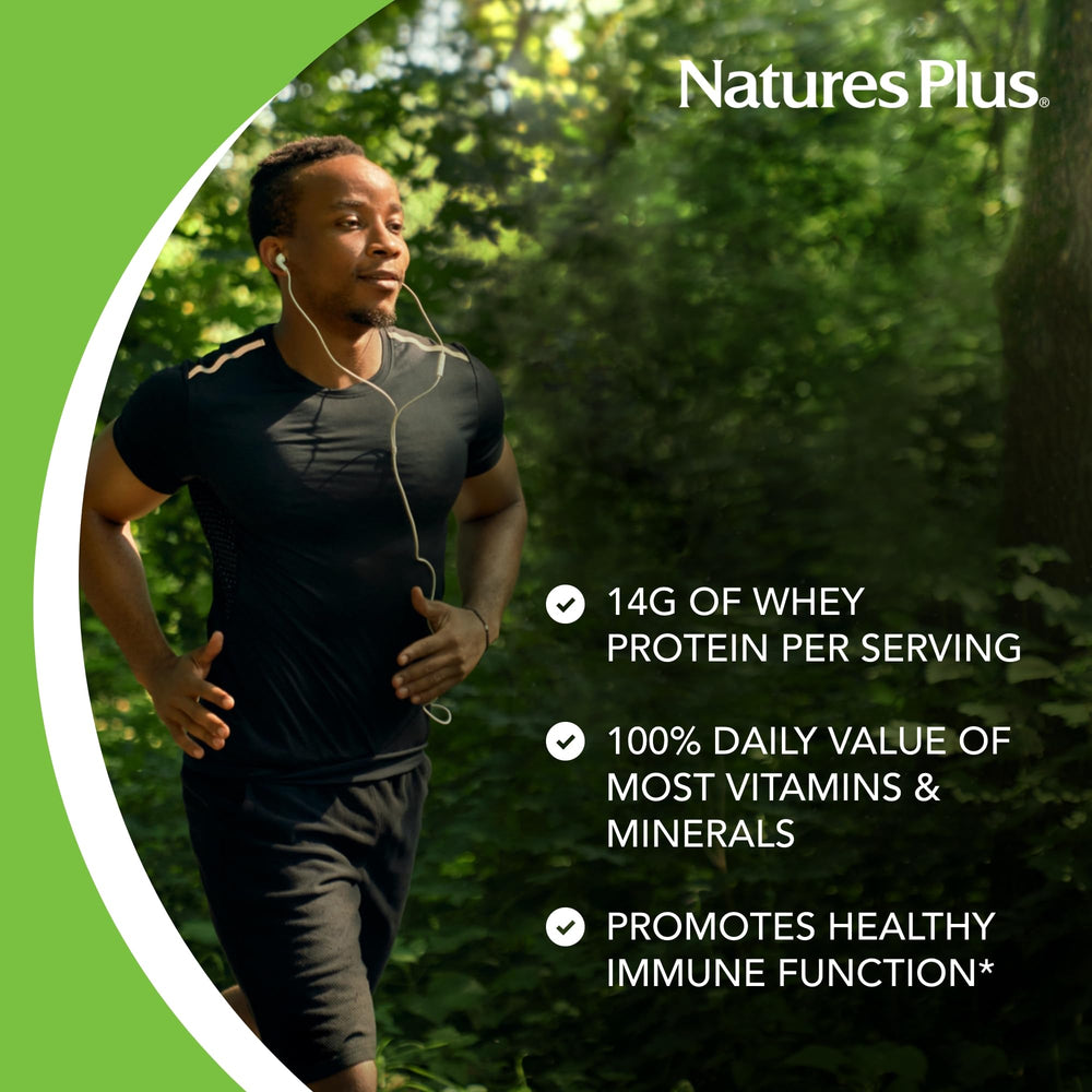 Front label of SPIRU-TEIN WHEY Vanilla highlights spirulina and vitamins.