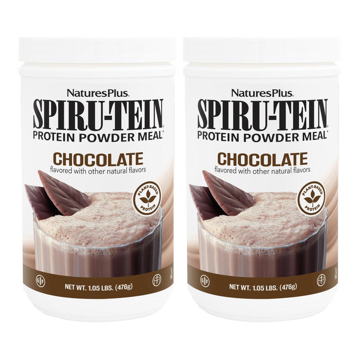 NaturesPlus Spirutein Chocolate bottle for convenient on-the-go protein.