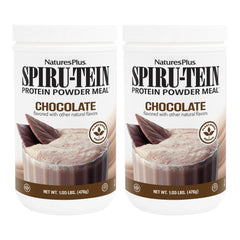 NaturesPlus Spirutein Chocolate bottle for convenient on-the-go protein.