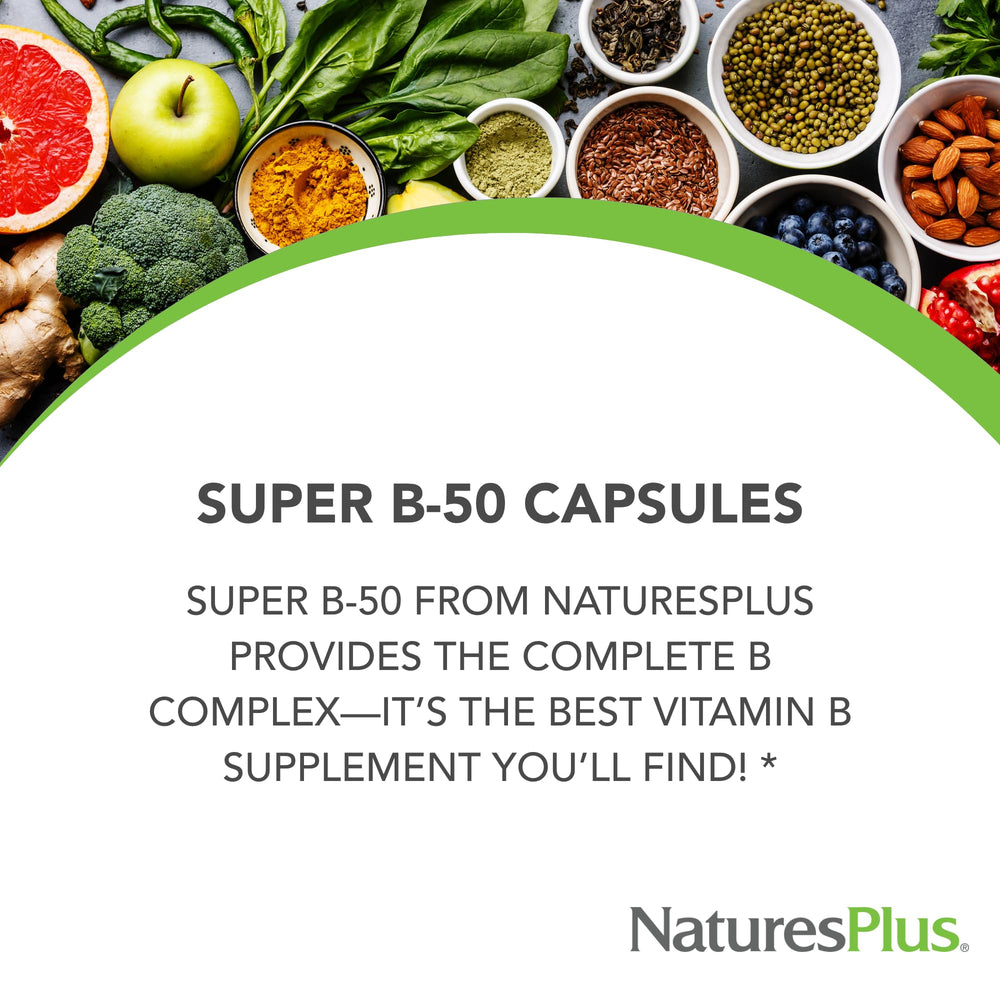 Ingredient panel of NaturesPlus Super B50-90 with added nutrients.
