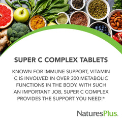 NaturesPlus Super C Complex packaging showing 500 mg bioflavonoids for enhanced vitamin C support.