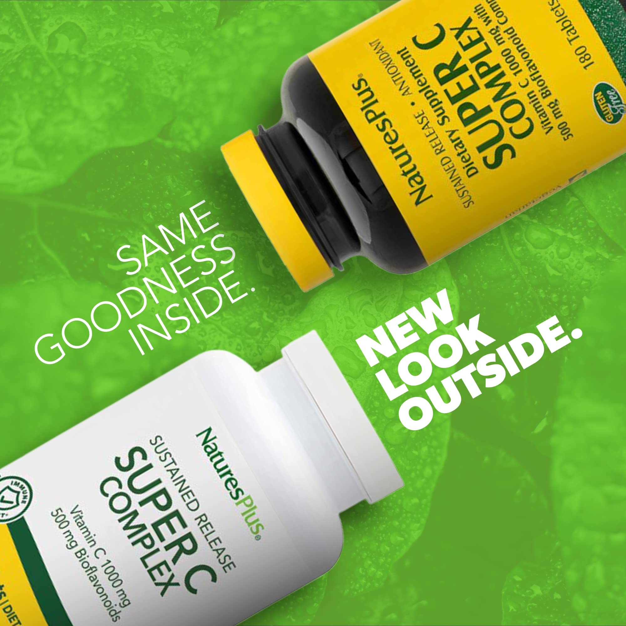 NaturesPlus Super C Complex bottle, vegetarian and gluten-free label, ideal for allergen-conscious supplement users.