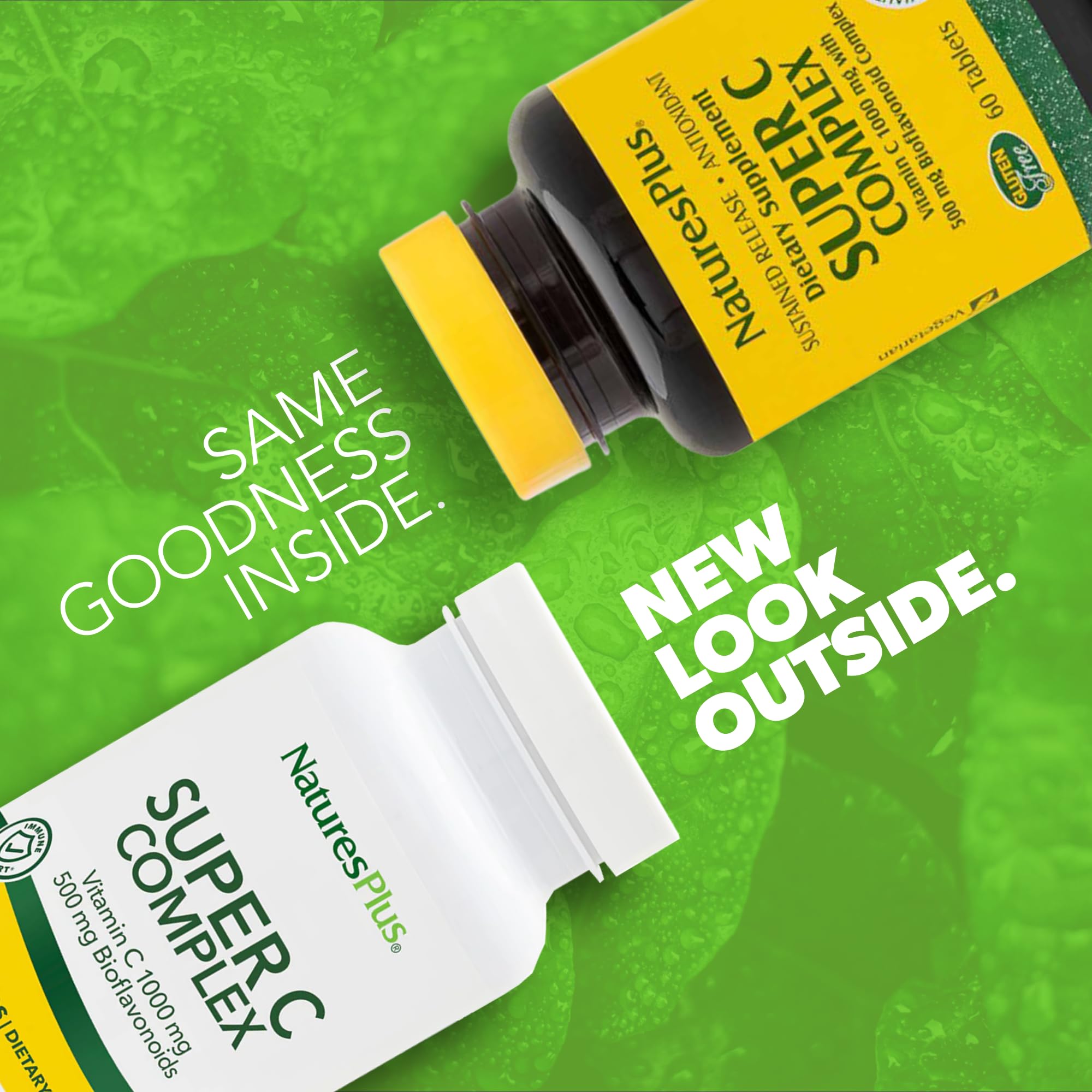 NaturesPlus Super C Complex capsules shown for convenient vegetarian vitamin C intake.
