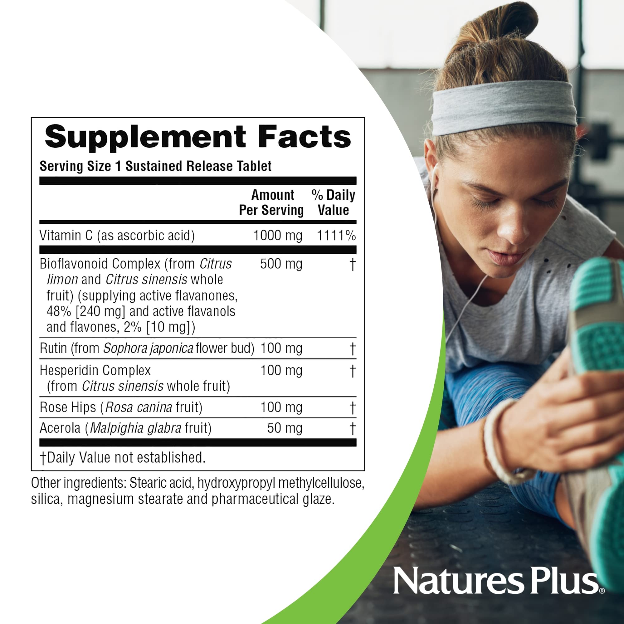 NaturesPlus Super C Complex gluten-free, vegetarian formula, suitable for sensitive diets.