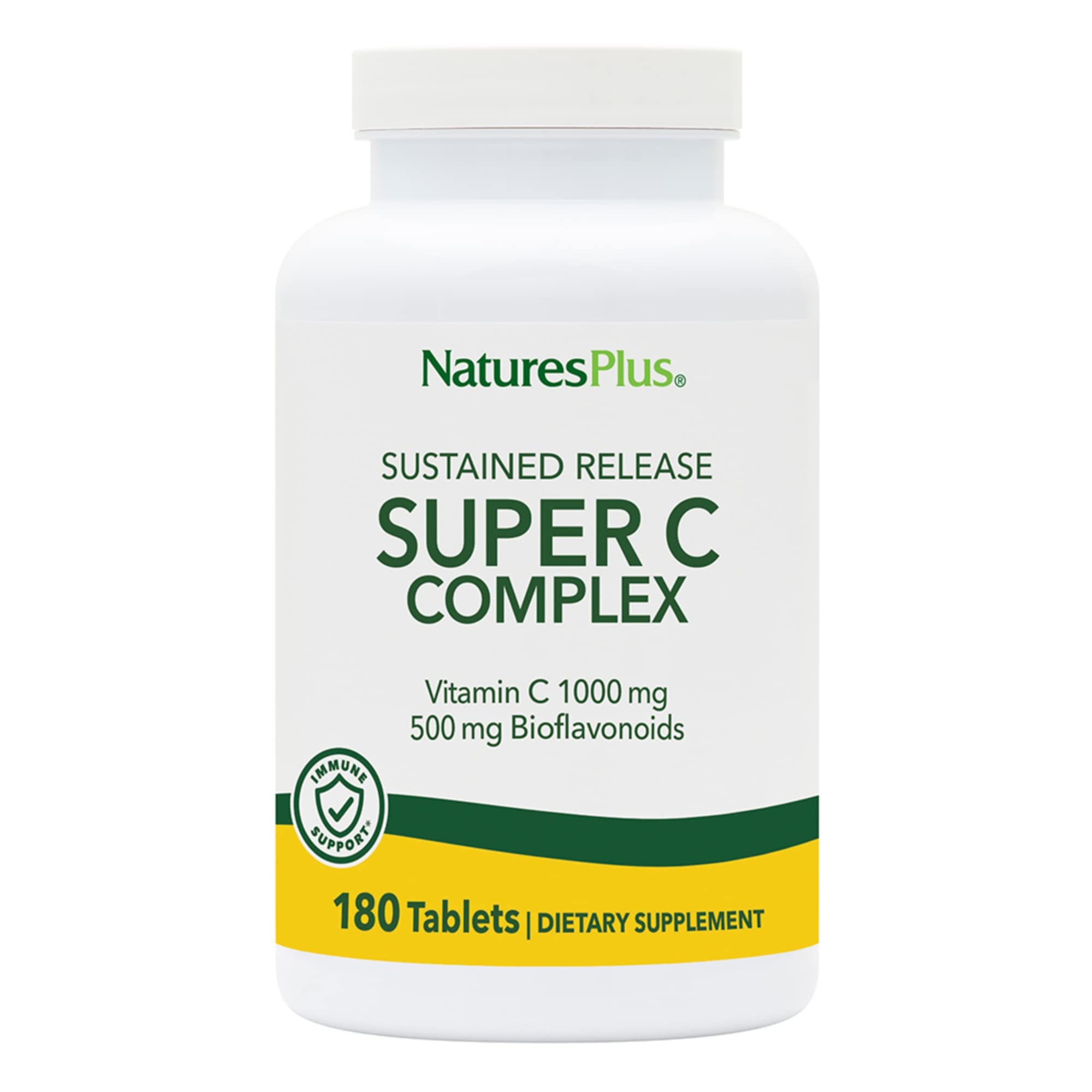 NaturesPlus Super C Complex tablets front view, highlighting steady vitamin C release for daily support.