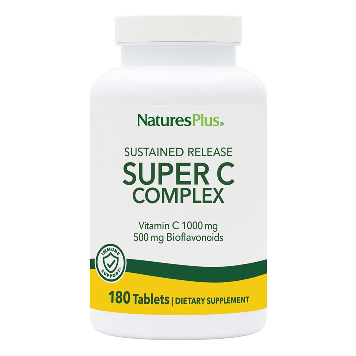 NaturesPlus Super C Complex tablets front view, highlighting steady vitamin C release for daily support.